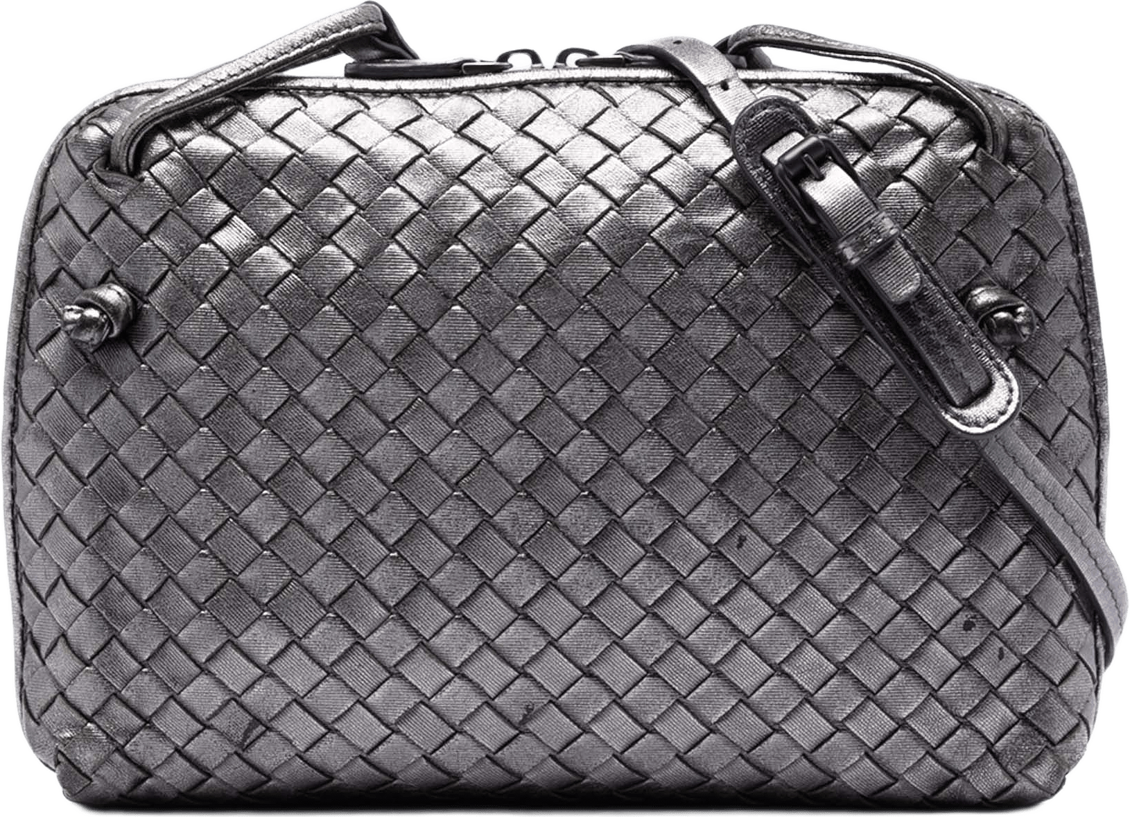 Bottega Veneta Metallic Nappa Intrecciato Nodini Crossbody, från Luxclusif, i färgen dark gray.