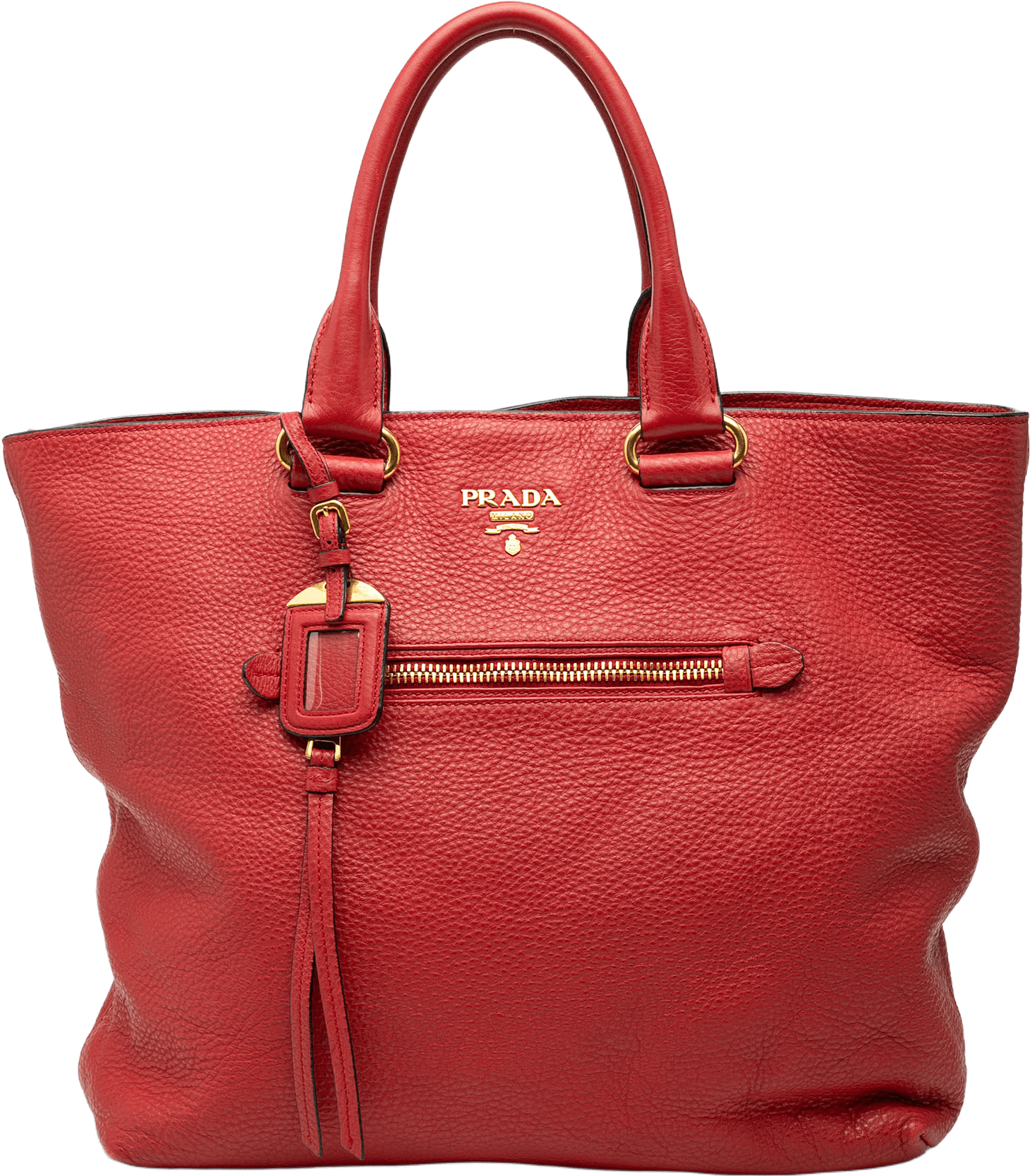 Prada Vitello Daino Open Convertible Tote, från Luxclusif, i färgen red.