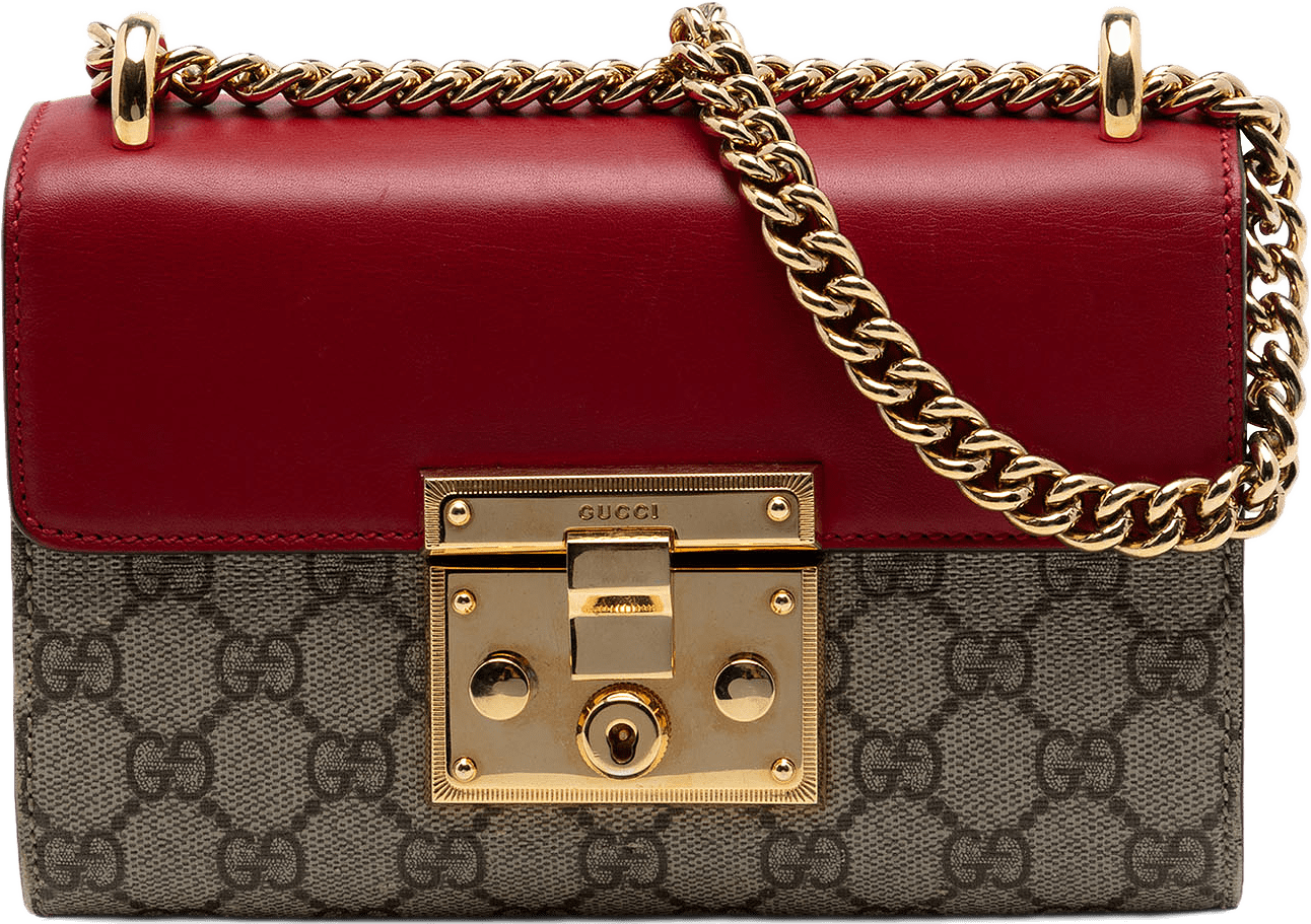Gucci Small Gg Supreme Padlock Crossbody, från Luxclusif, i färgen röd.