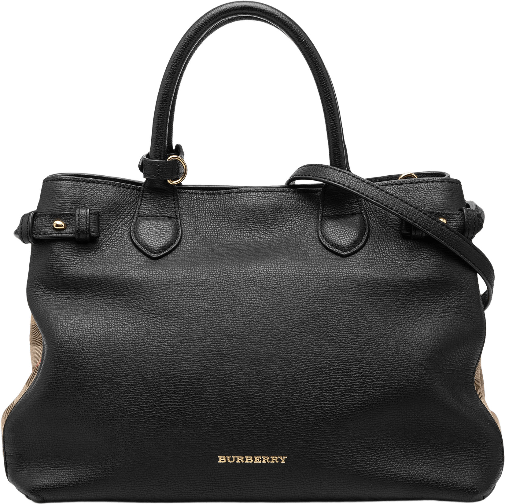 Burberry Medium Leather And House Check Banner Satchel, från Luxclusif, i färgen black.