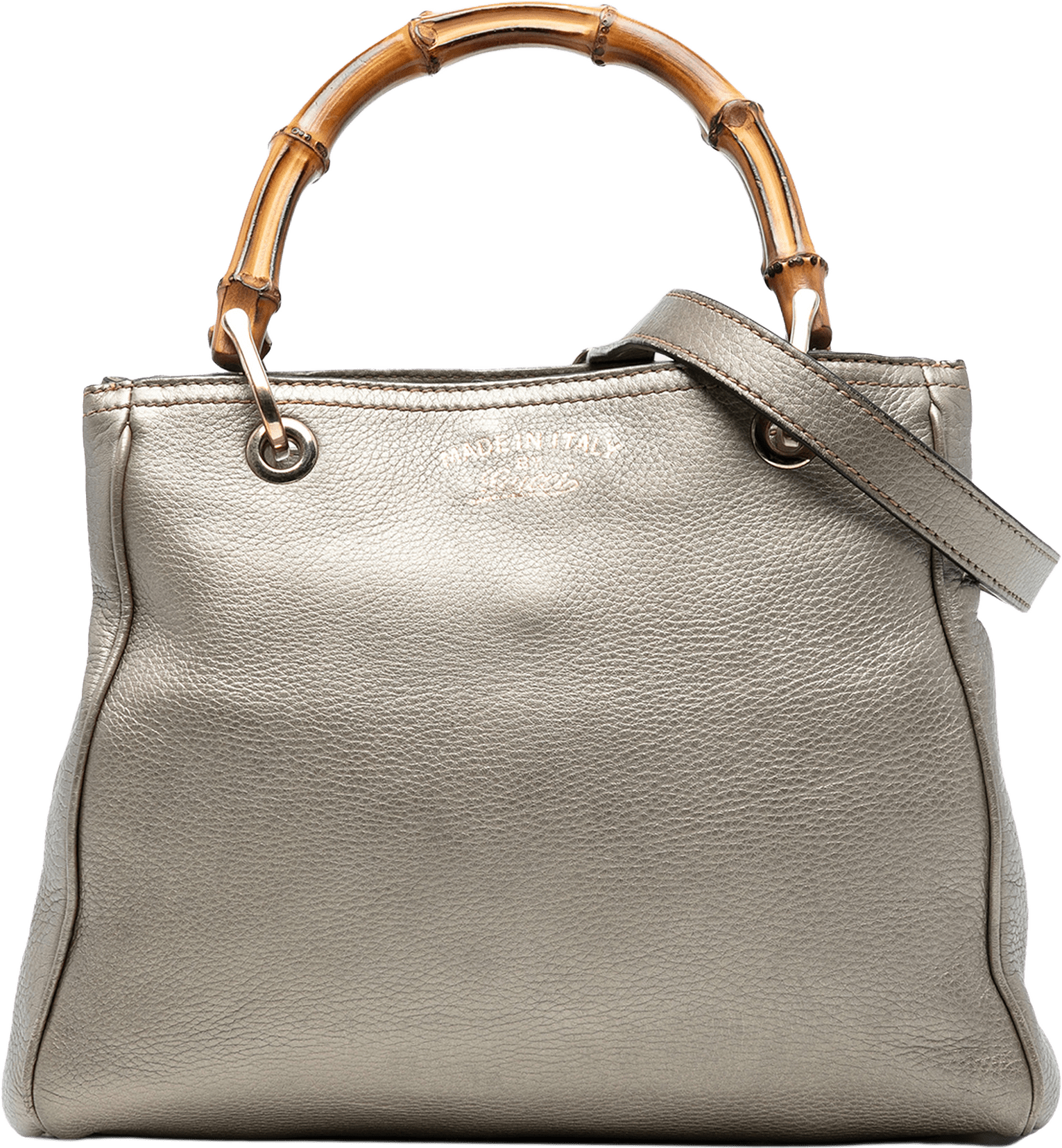 Gucci Small Calfskin Bamboo Shopper Satchel, från Luxclusif, i färgen gold.