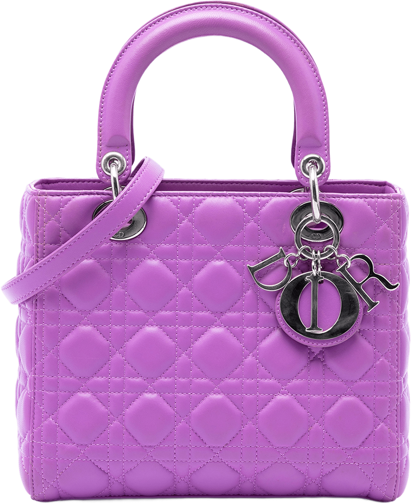 Dior Medium Lambskin Cannage Lady Dior, från Luxclusif, i färgen purpur.