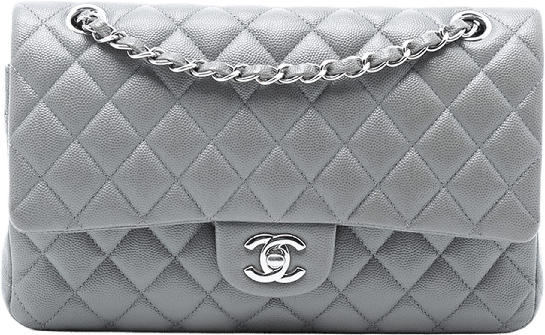 Chanel Medium Classic Caviar Double Flap, från Luxclusif, i färgen gray.