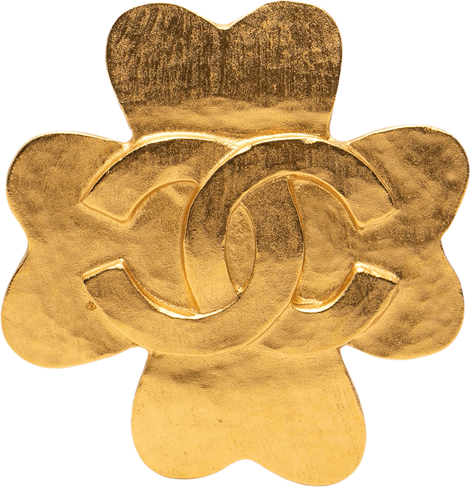Chanel Cc Gold Plated Clover Brooch, från Luxclusif, i färgen gold.