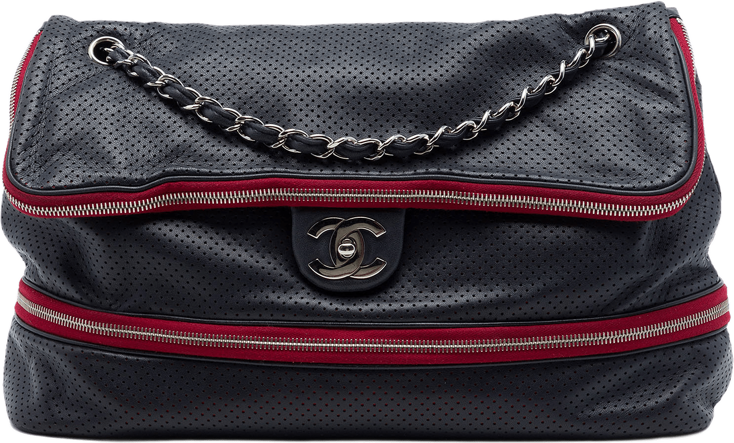 Chanel Perforated Calfskin Expandable Shoulder Bag, från Luxclusif, i färgen blå.