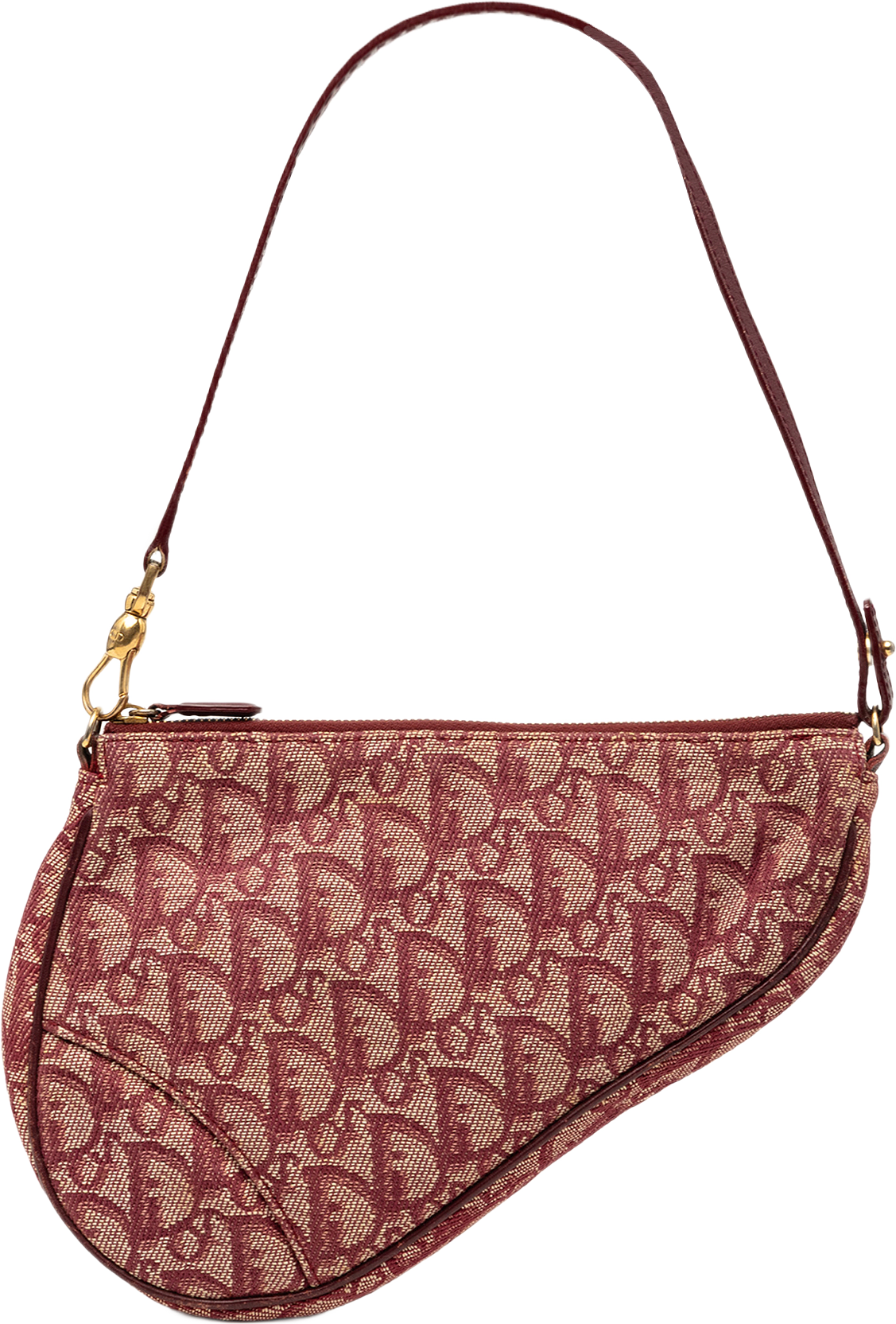 Dior Mini Diorissimo Canvas Saddle Pochette, från Luxclusif, i färgen red.