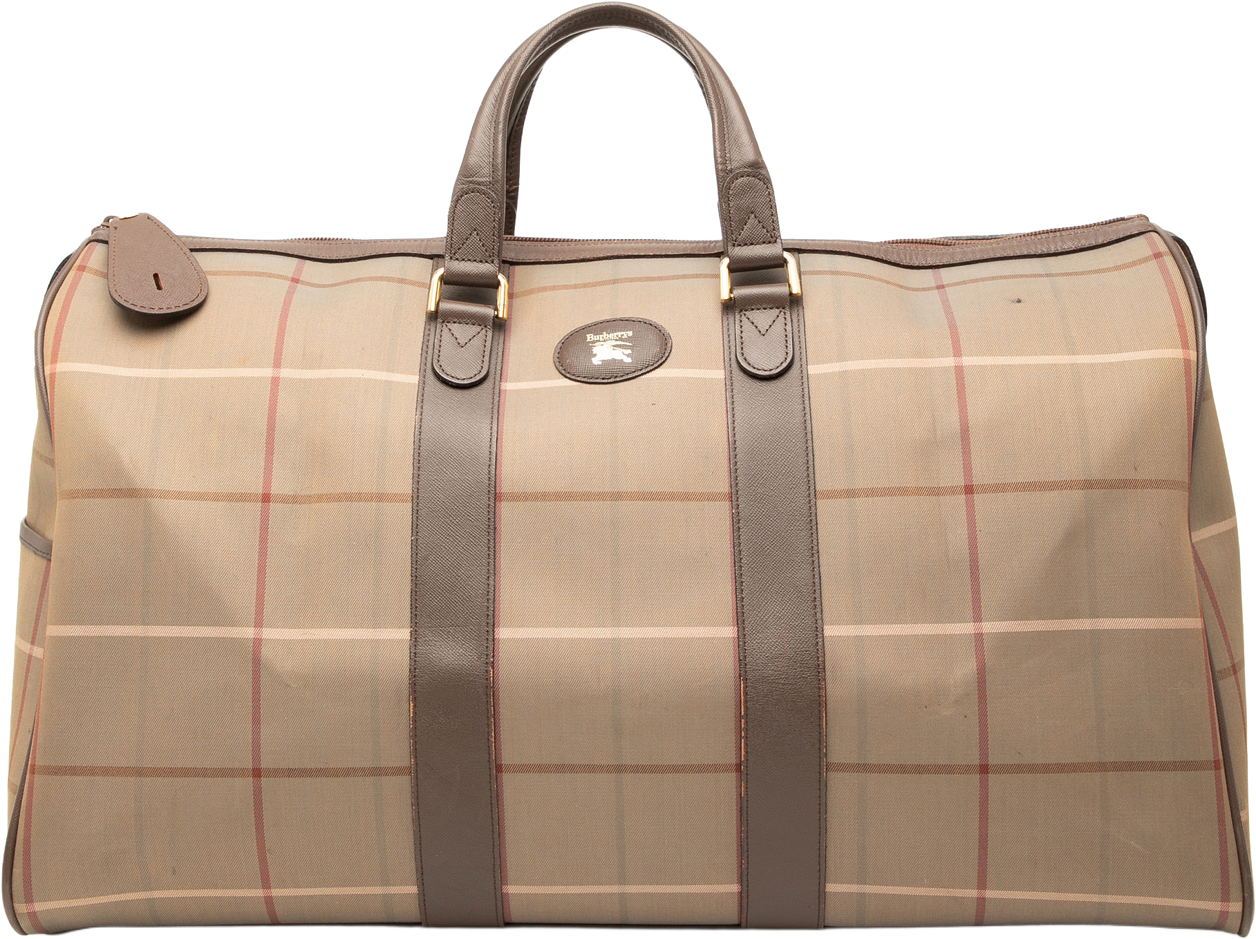 Burberry Vintage Check Canvas Travel Bag, från Luxclusif, i färgen light brown.