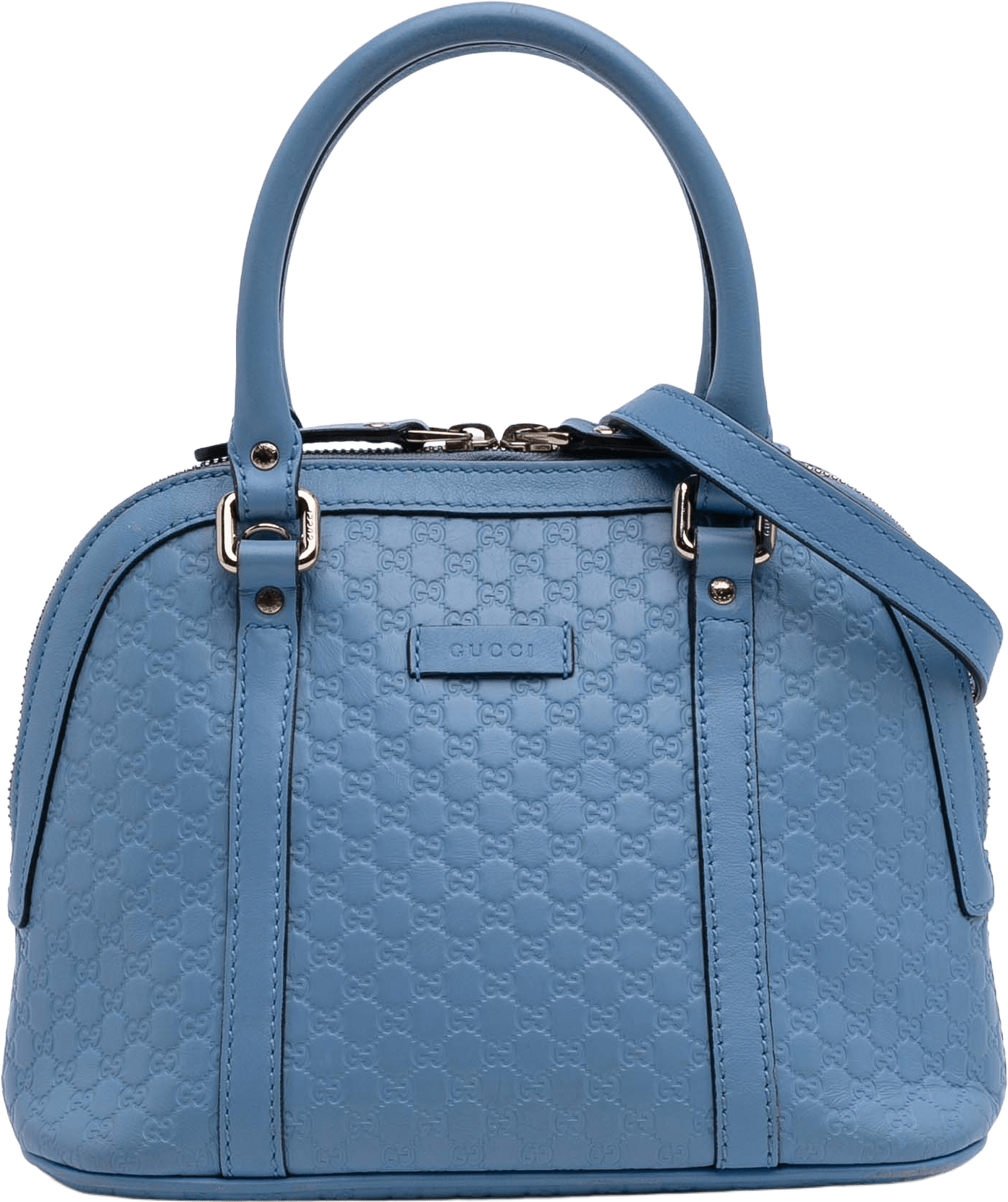 Gucci Mini Microguccissima Dome Satchel, från Luxclusif, i färgen light blue.