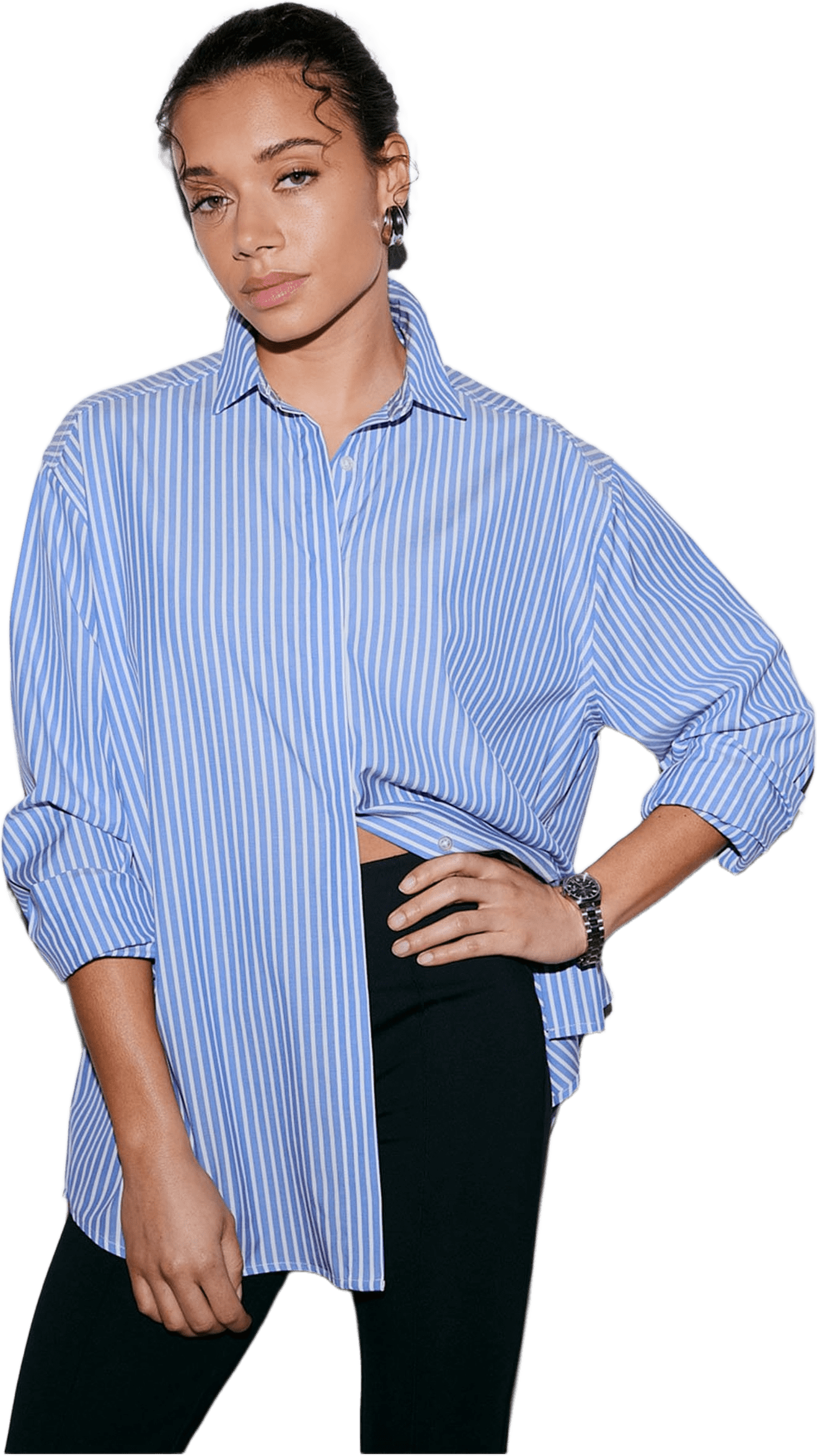 Poplin Shirt, från aim'n, i färgen blue stripe.
