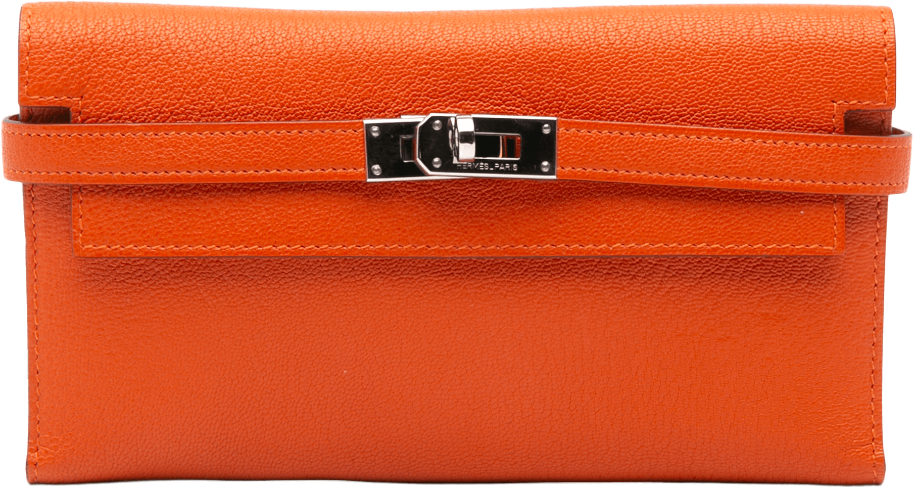 Hermès Chevre Mysore Kelly Longue Wallet, från Luxclusif, i färgen orange.