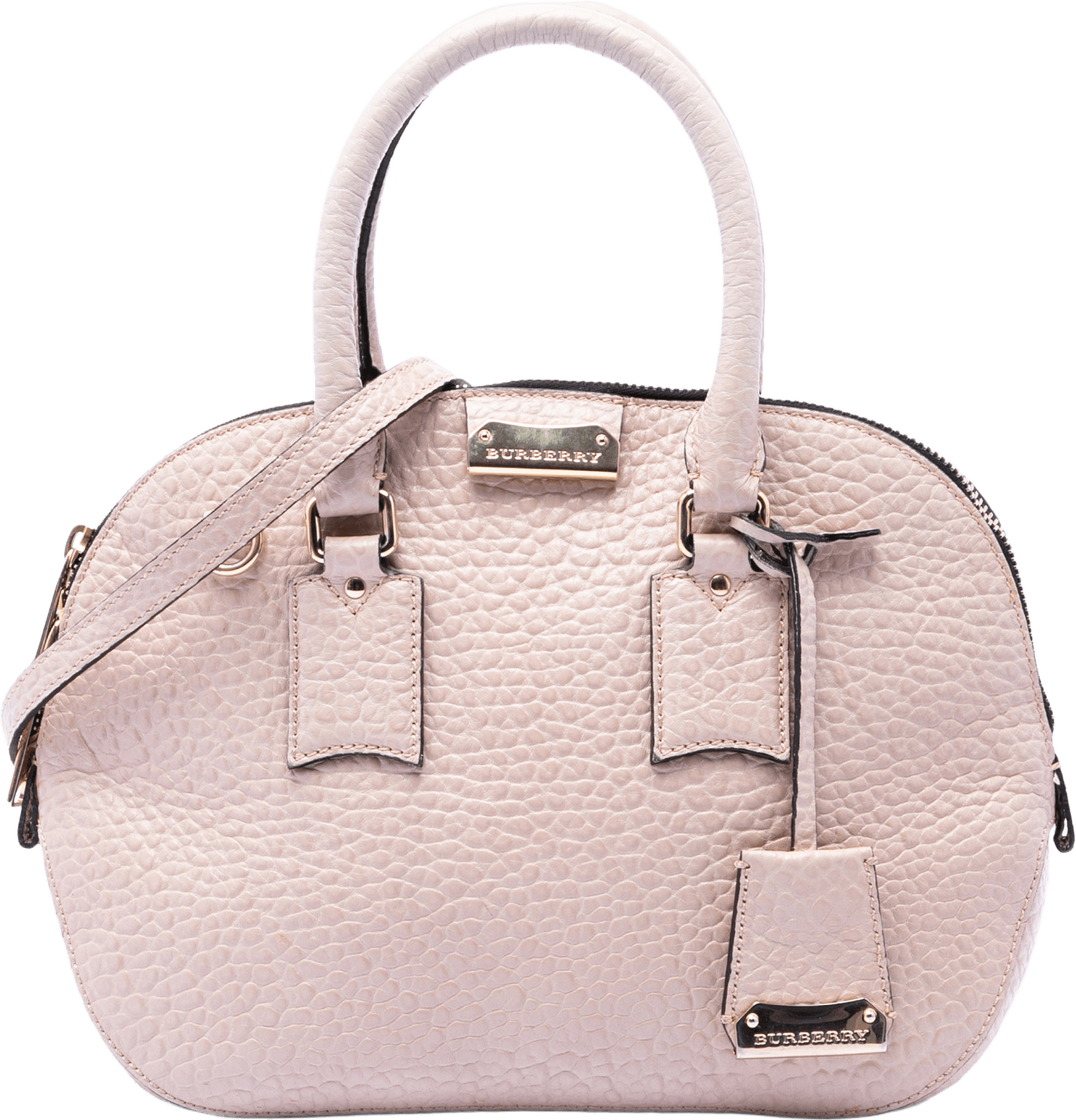 Burberry Small Grained Calfskin Heritage Orchard Bowling Bag, från Luxclusif, i färgen light pink.