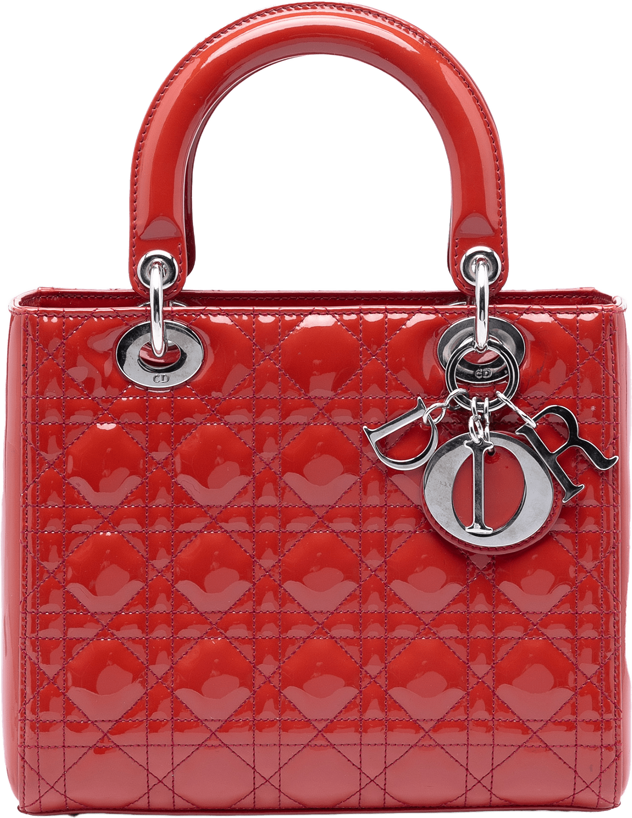 Dior Medium Patent Cannage Lady Dior, från Luxclusif, i färgen red.