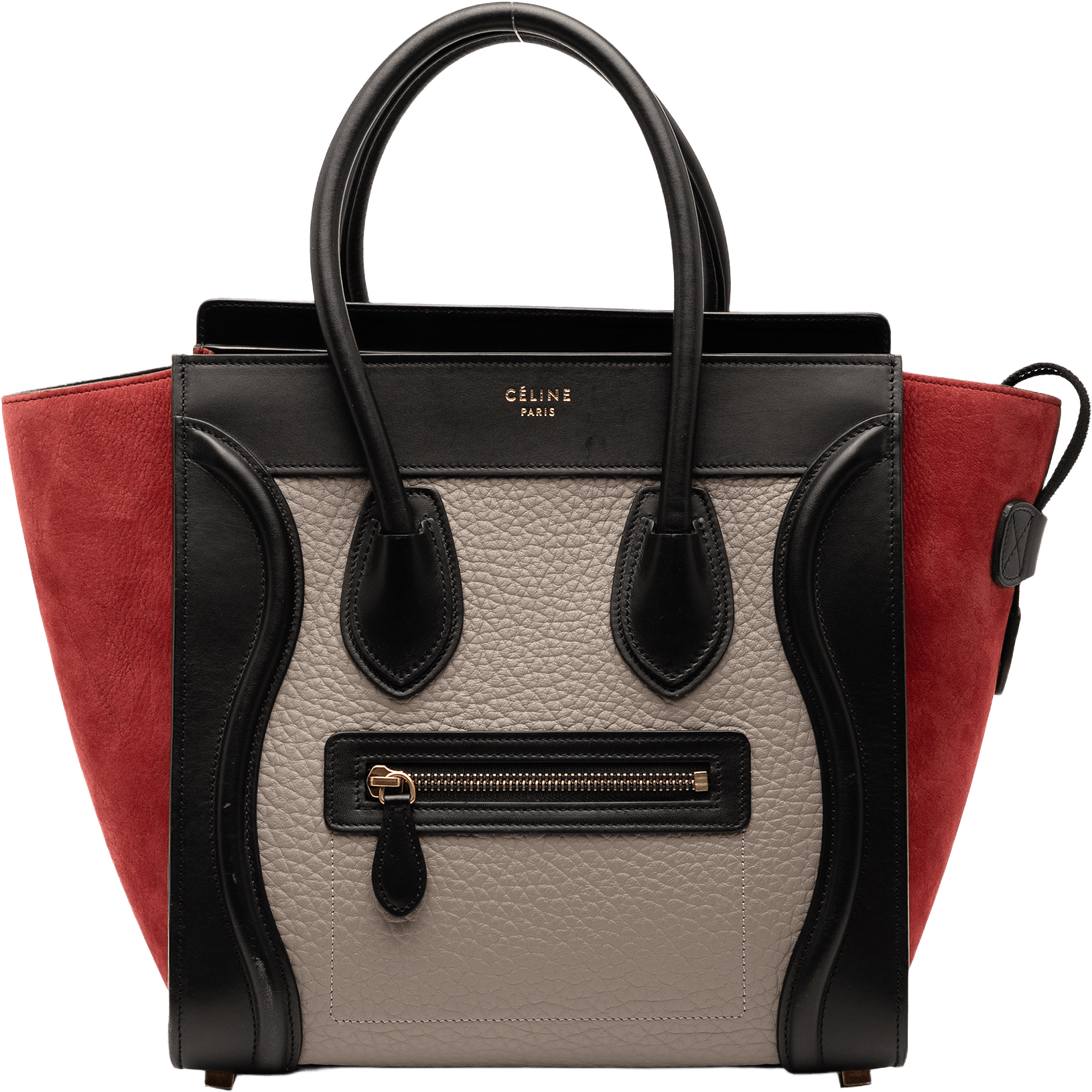 Celine Micro Tricolor Leather Luggage Tote, från Luxclusif, i färgen brown.