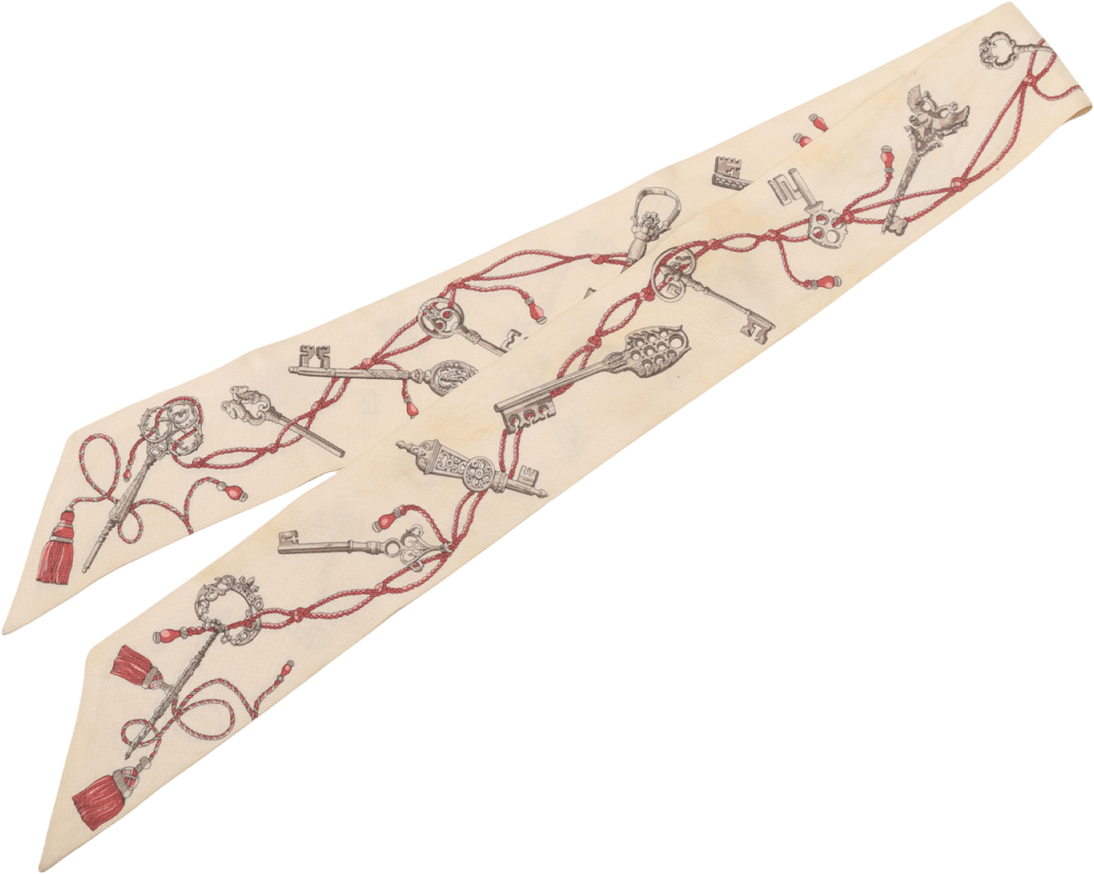 Hermès Les Cles A Pois Twilly Silk Scarf, från Luxclusif, i färgen beige.