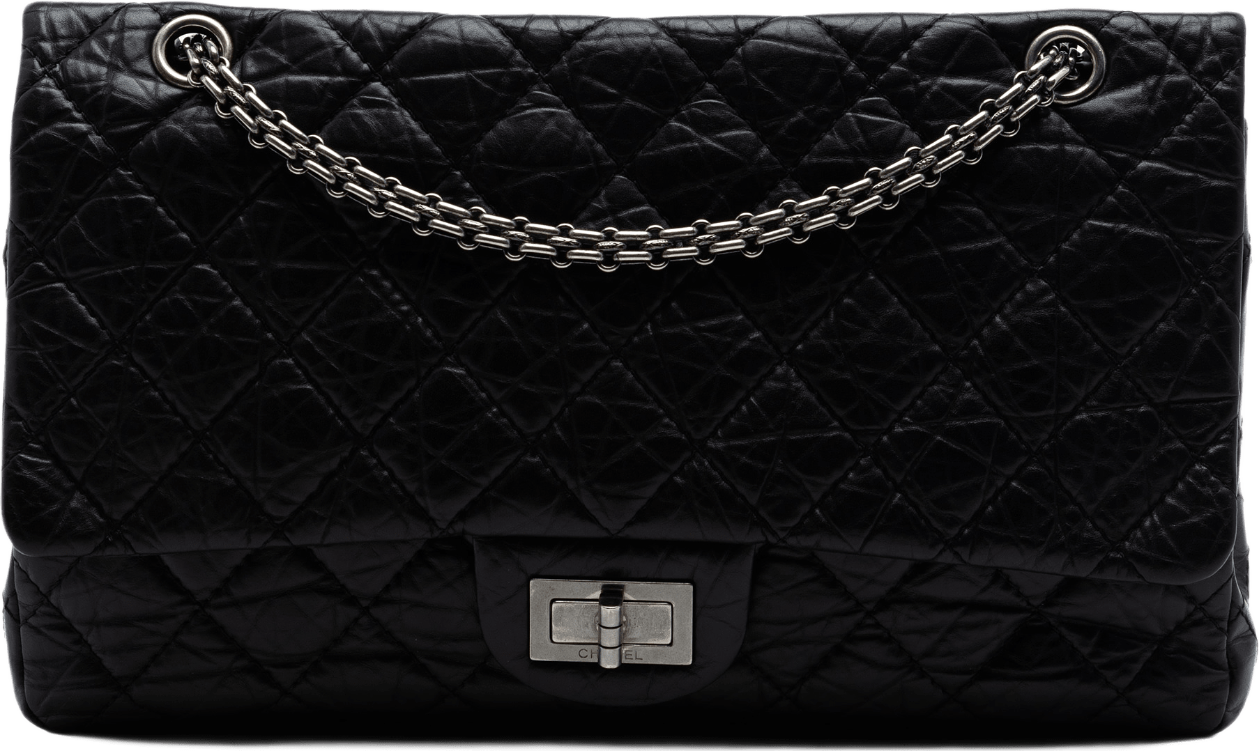 Chanel Quilted Aged Calfskin Reissue 2.55 Double Flap 227, från Luxclusif, i färgen black.
