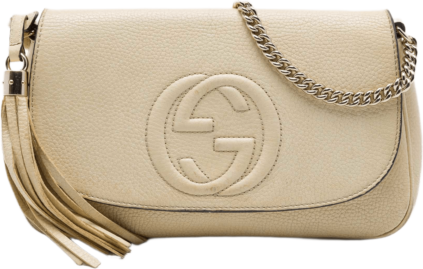 Gucci Medium Calfskin Soho Chain Flap Crossbody, från Luxclusif, i färgen brun.