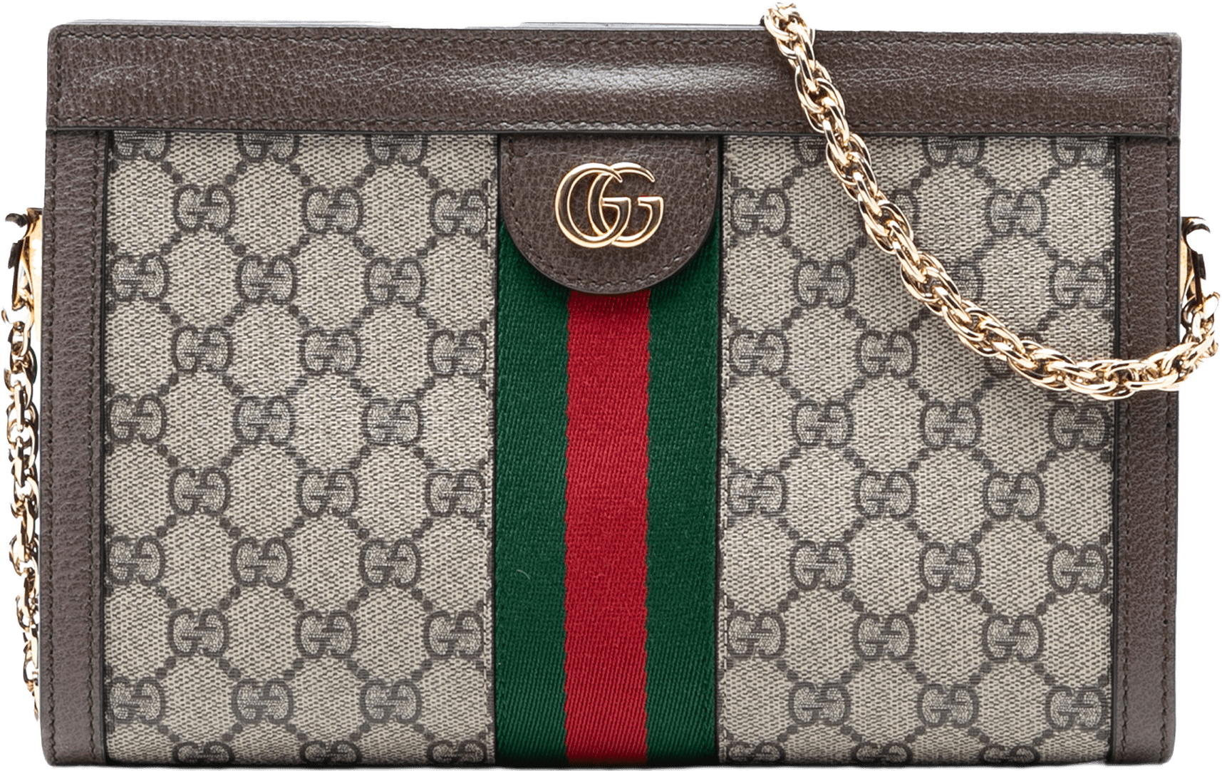 Gucci Small Gg Supreme Web Ophidia Chain Crossbody, från Luxclusif, i färgen beige.
