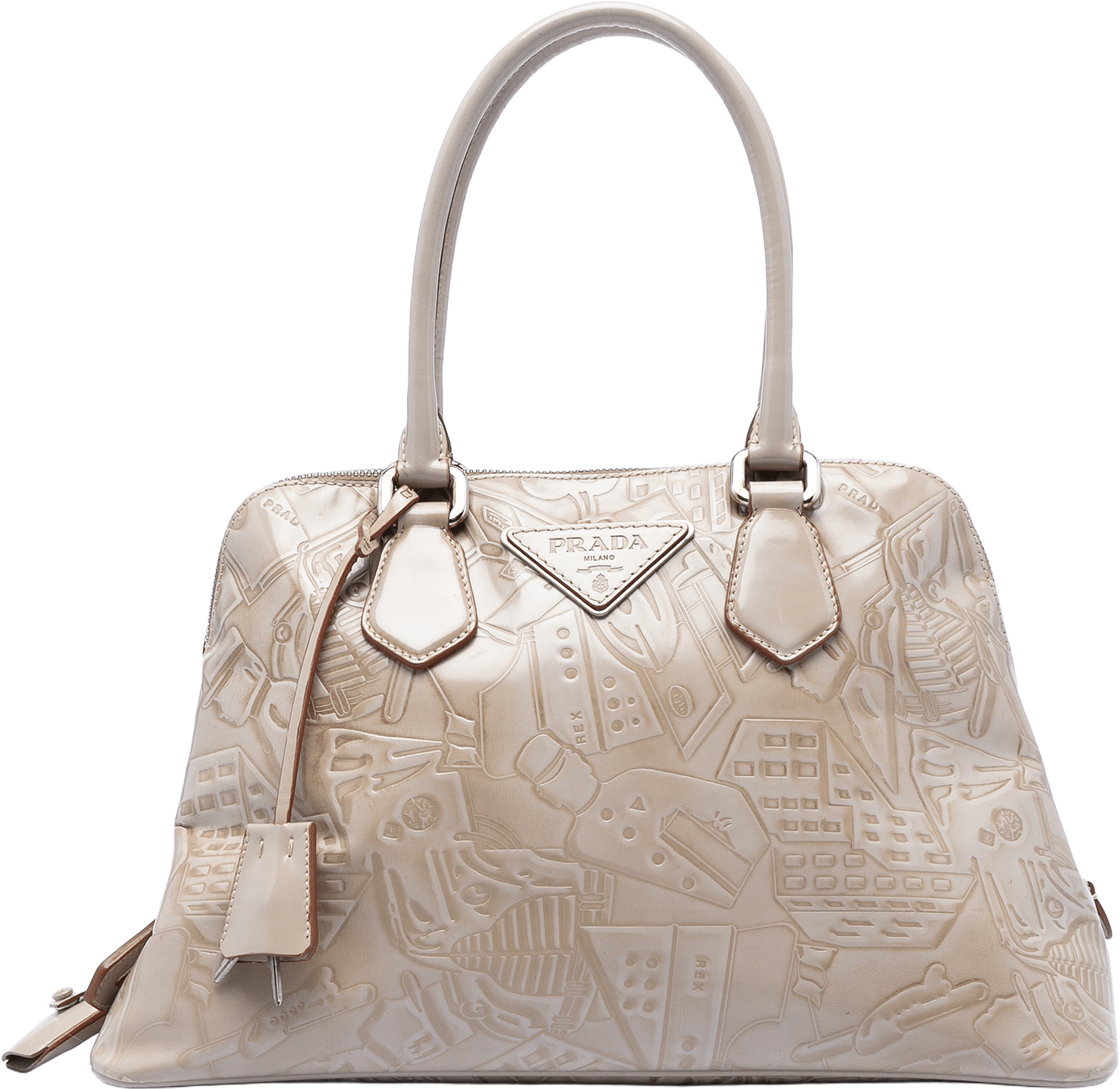 Prada Embossed Leather Handbag, från Luxclusif, i färgen beige.