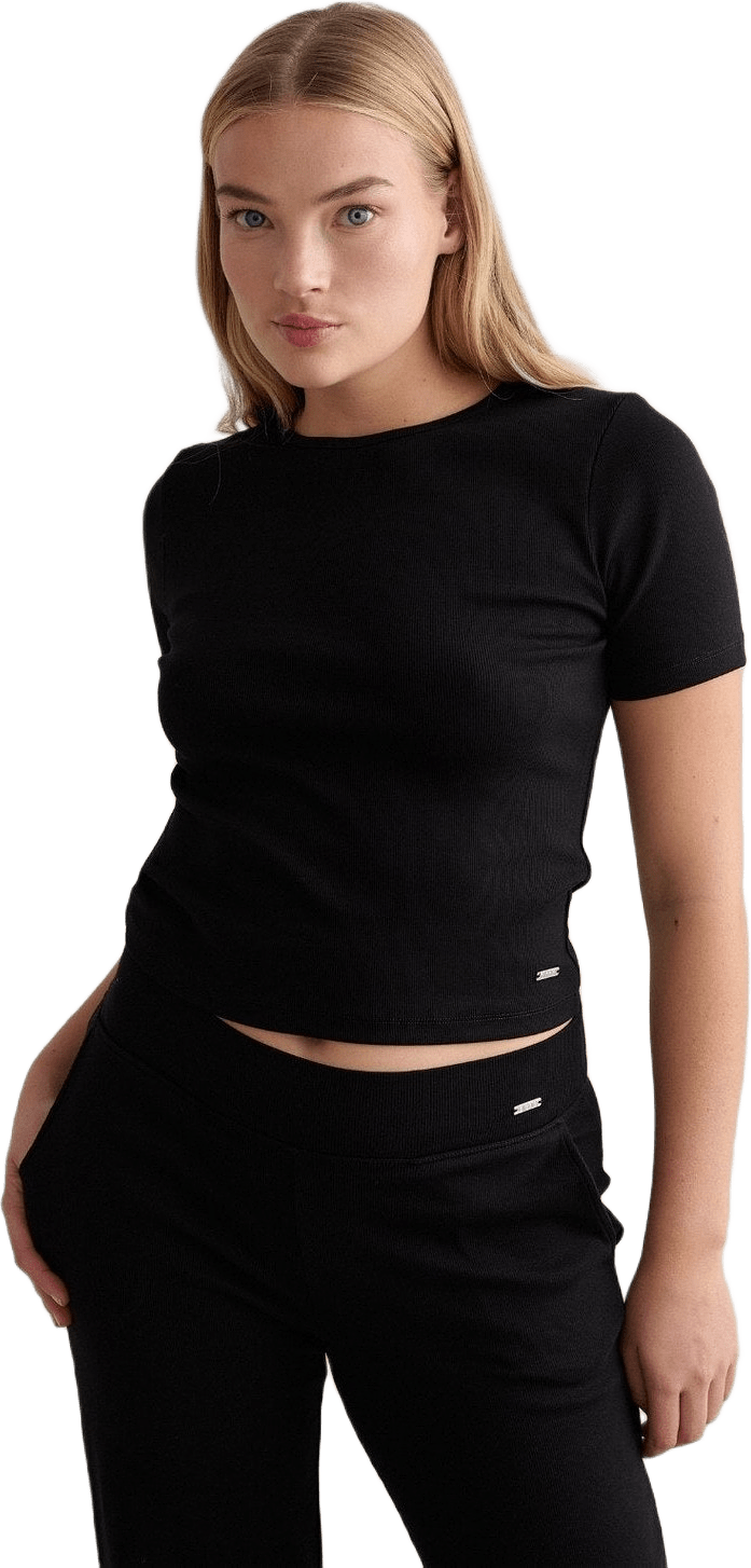 Black Ease Ribbed Short Sleeve