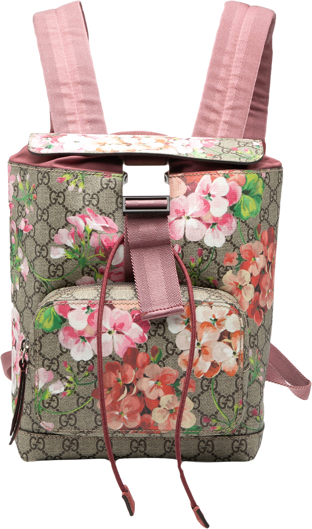 Gucci Small Gg Supreme Blooms Single Buckle Backpack, från Luxclusif, i färgen beige.