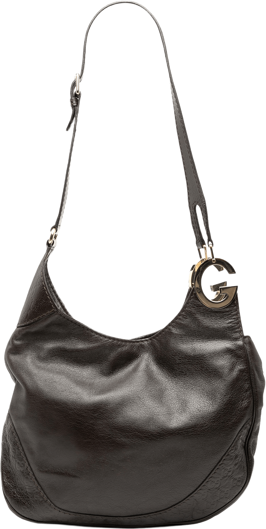 Gucci Guccissima Trimmed Leather Charlotte Crossbody, från Luxclusif, i färgen dark brown.