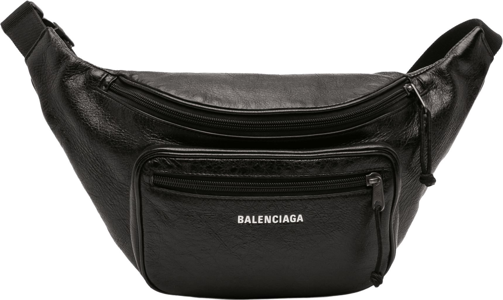 Balenciaga Leather Explorer Belt Bag, från Luxclusif, i färgen black.