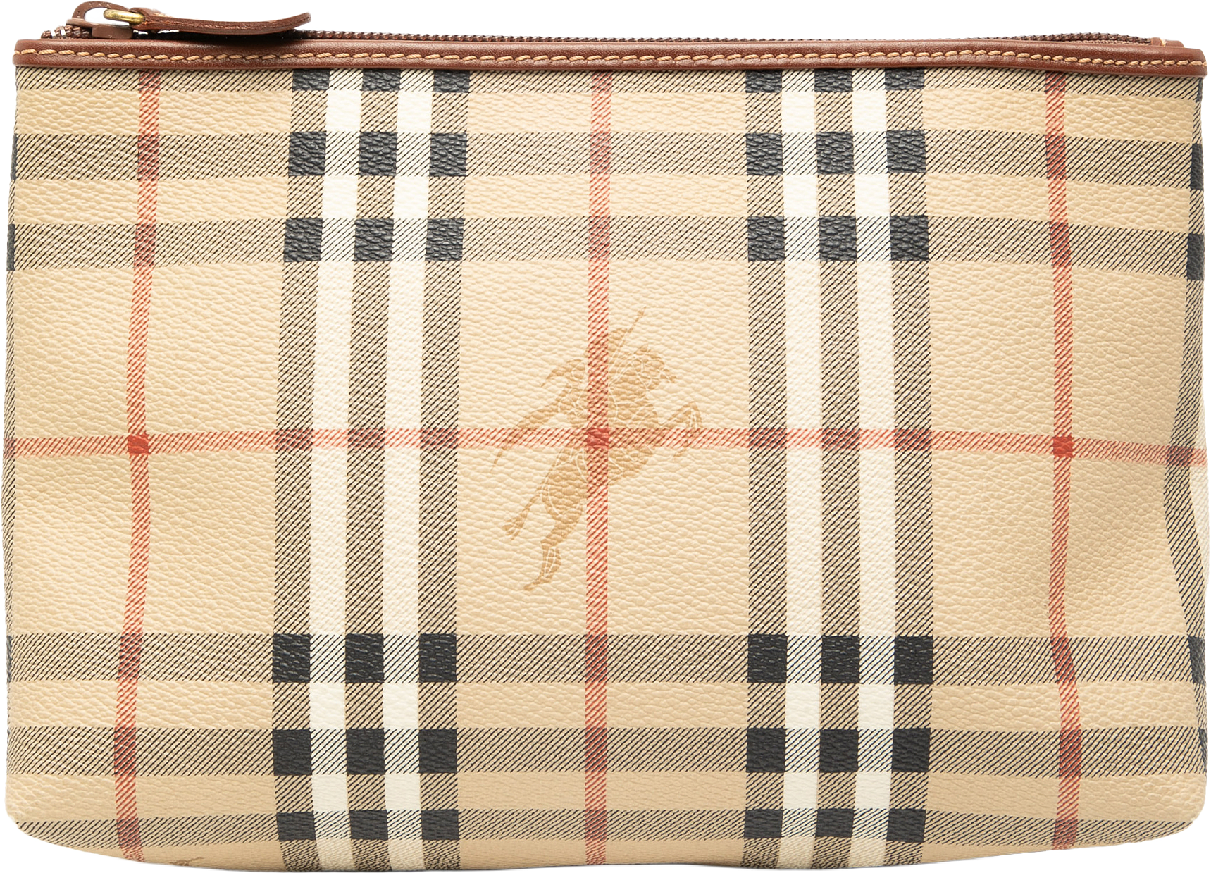 Burberry Haymarket Check Coated Canvas Pouch, från Luxclusif, i färgen beige.