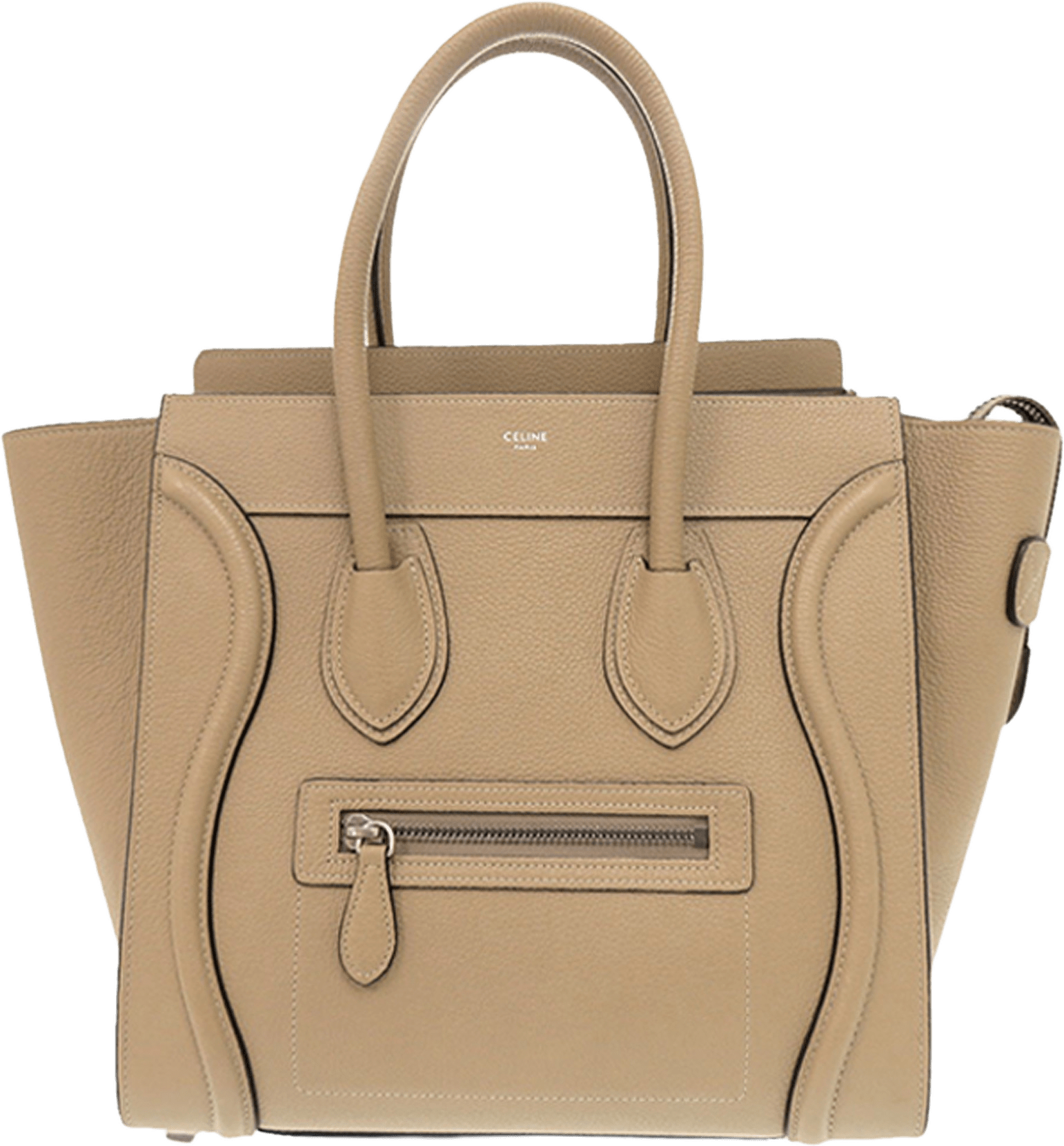 Celine Micro Leather Luggage Tote, från Luxclusif, i färgen beige.