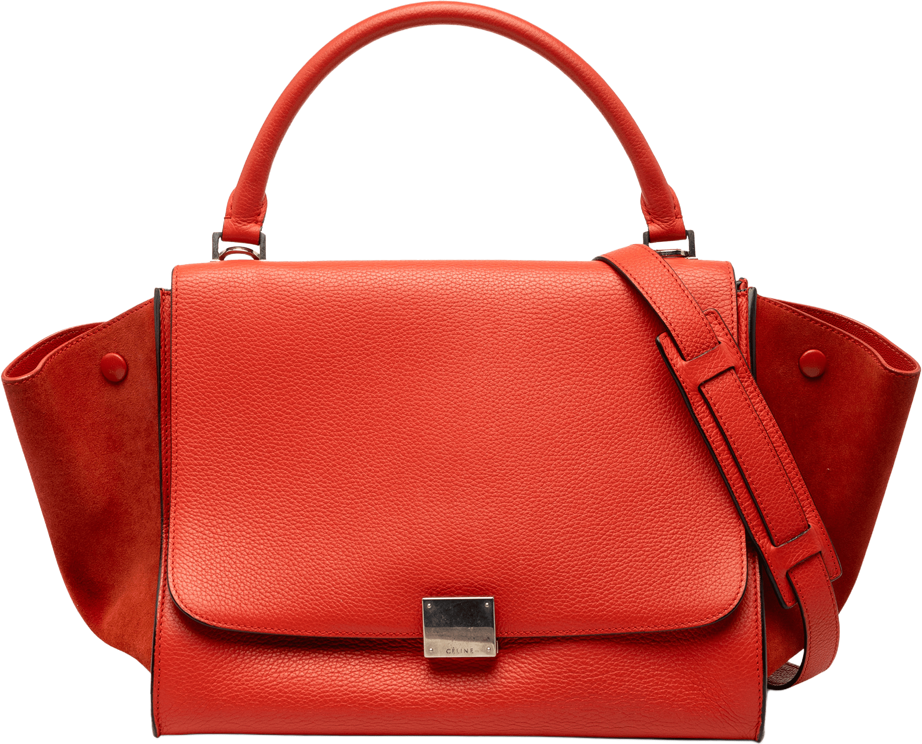 Celine Medium Drummed Calfskin And Suede Trapeze Satchel, från Luxclusif, i färgen dark orange.