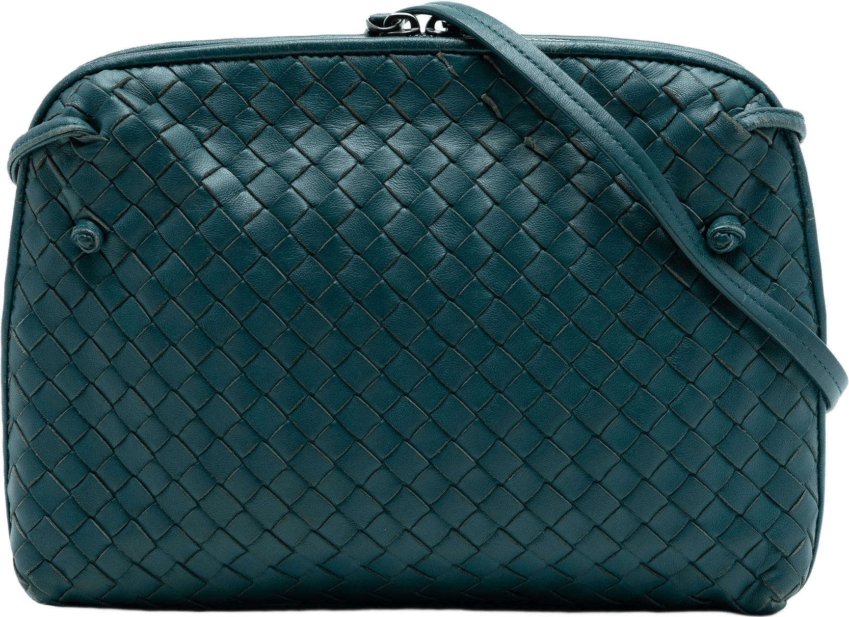 Bottega Veneta Nappa Intrecciato Nodini Crossbody, från Luxclusif, i färgen peacock.