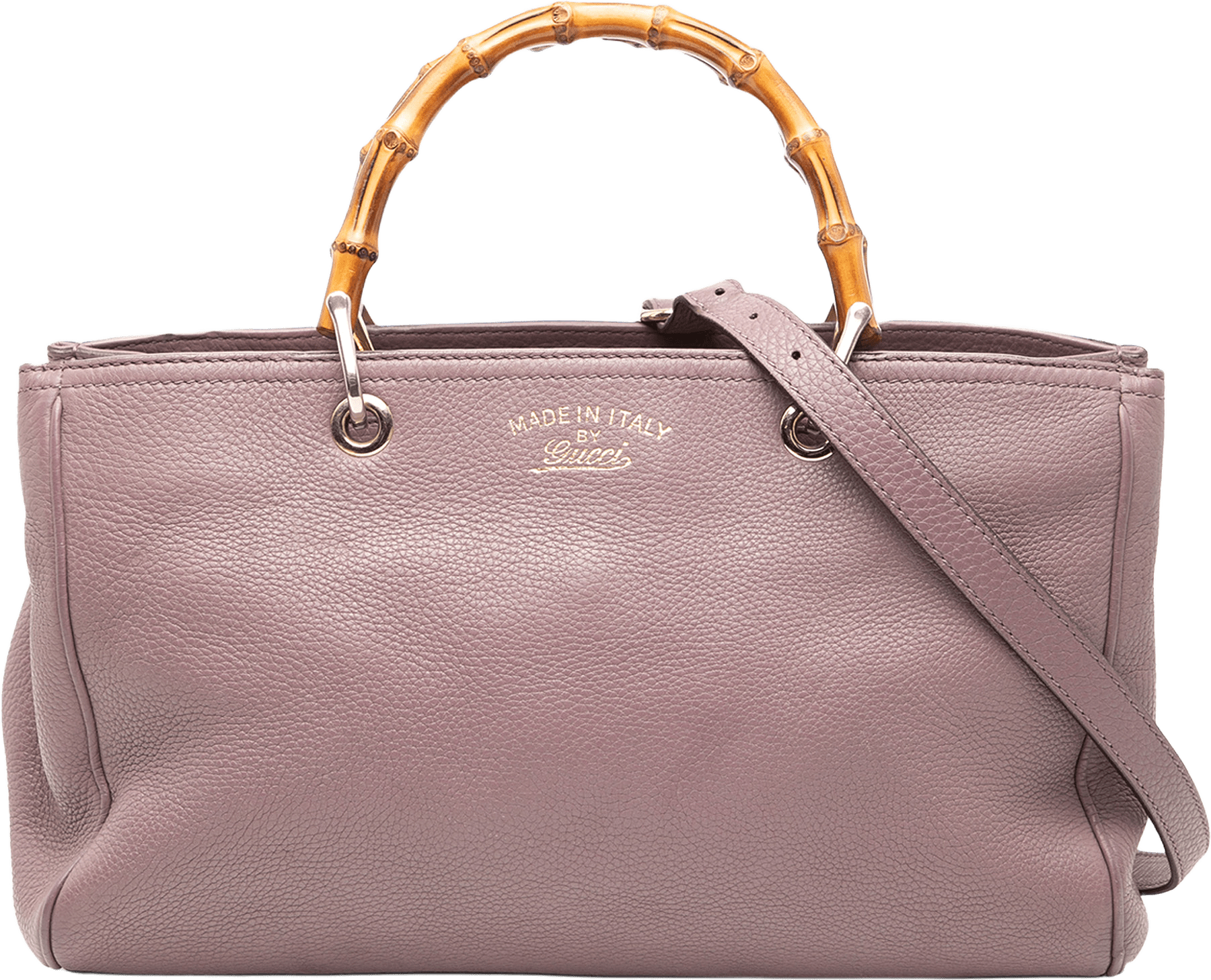 Gucci Medium Calfskin Bamboo Shopper Satchel, från Luxclusif, i färgen lily.