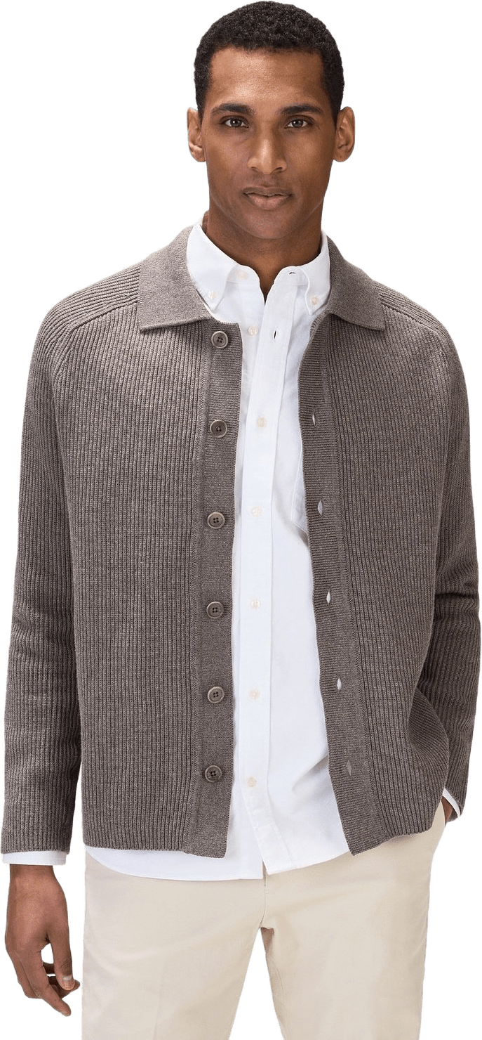 Cotton Rib Knitted Cardigan (milo), från John Henric, i färgen mid brown.