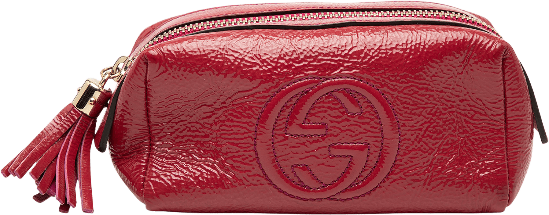 Gucci Patent Soho Cosmetic Pouch, från Luxclusif, i färgen dark pink.