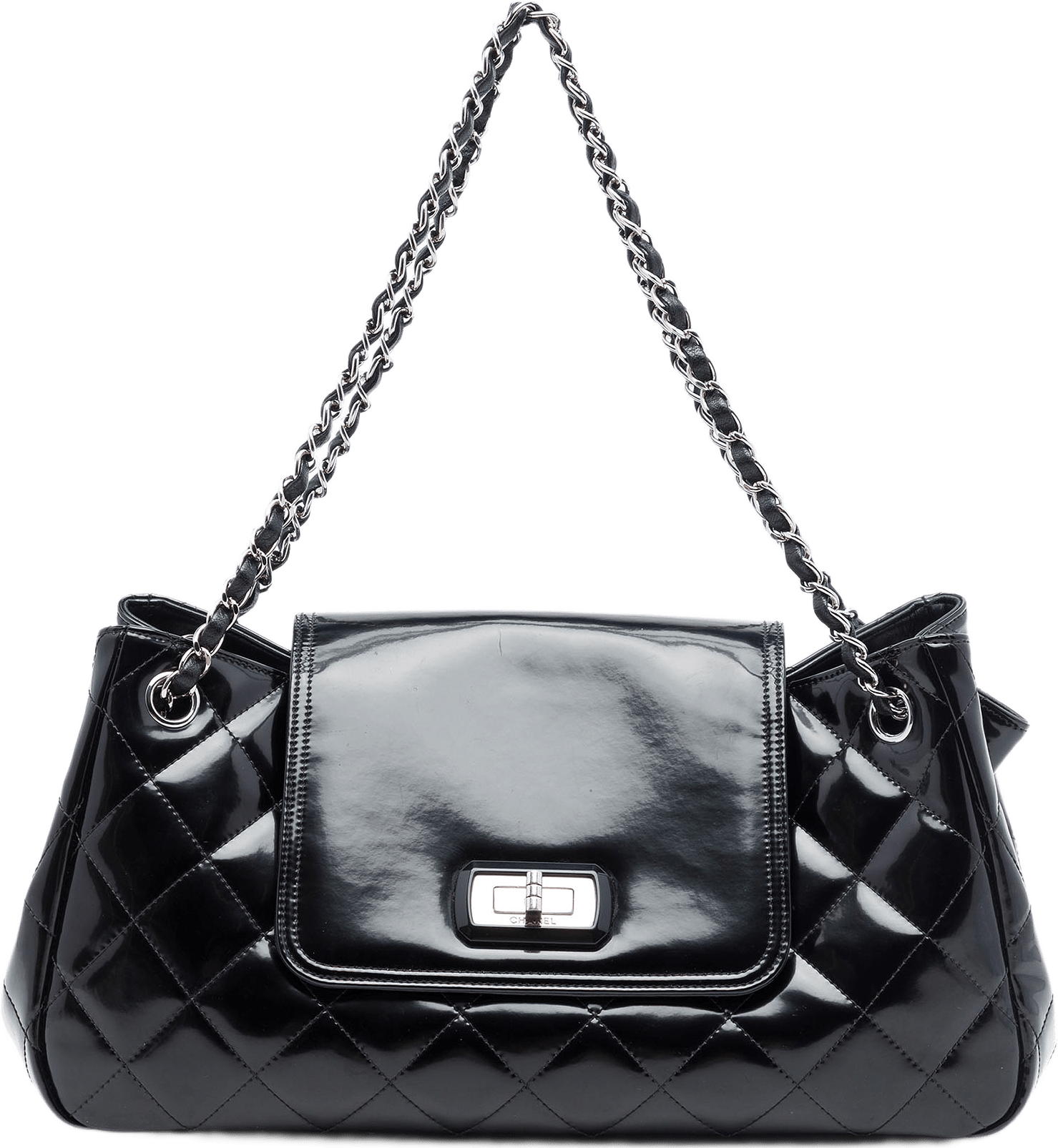 Chanel Quilted Patent Reissue 2.55 Accordion Flap, från Luxclusif, i färgen svart.