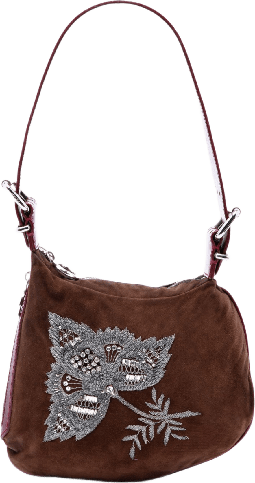 Fendi Sequin And Crystal Embellished Suede Oyster Shoulder Bag, från Luxclusif, i färgen dark brown.