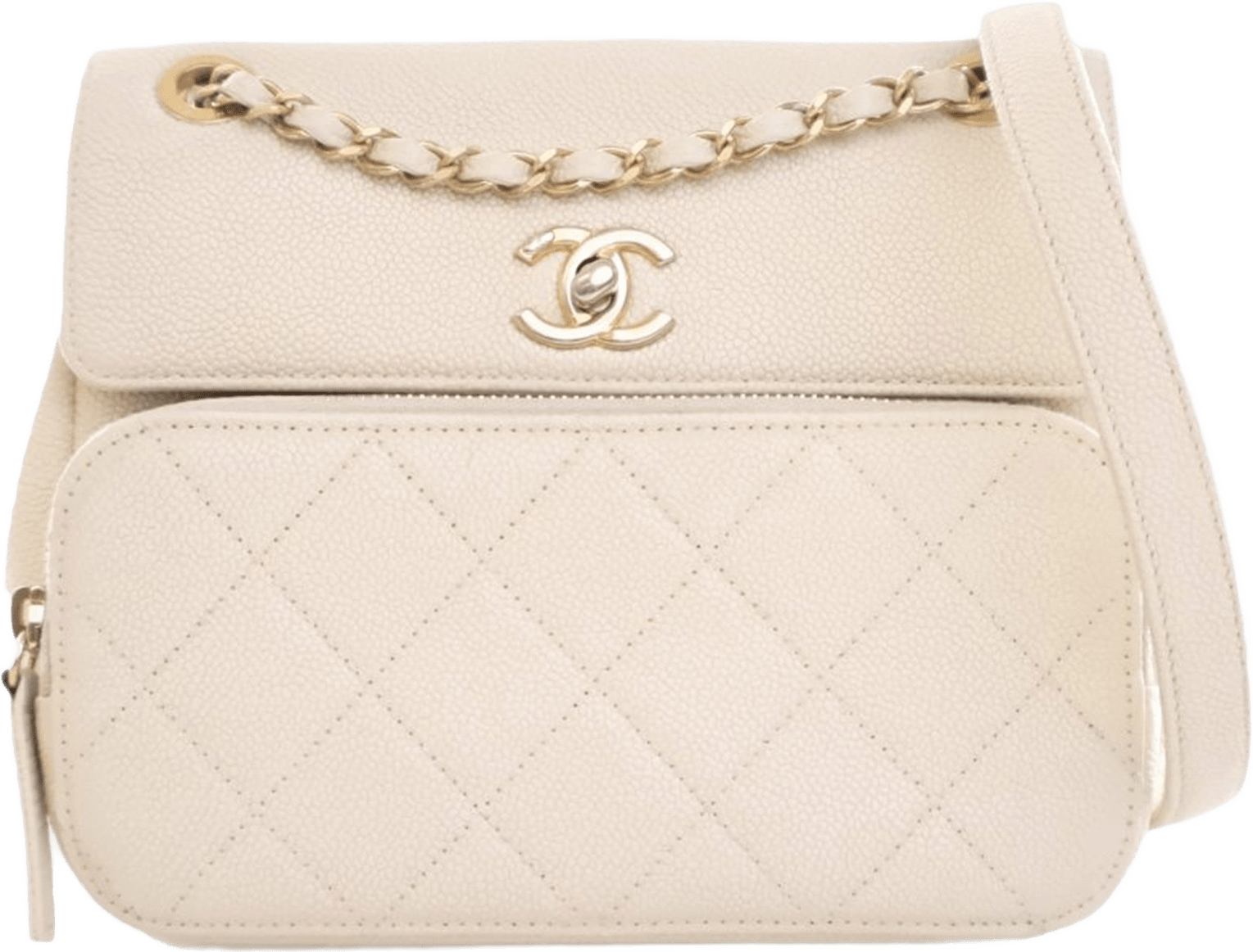 Chanel Caviar Business Affinity Messenger Flap, från Luxclusif, i färgen ivory.