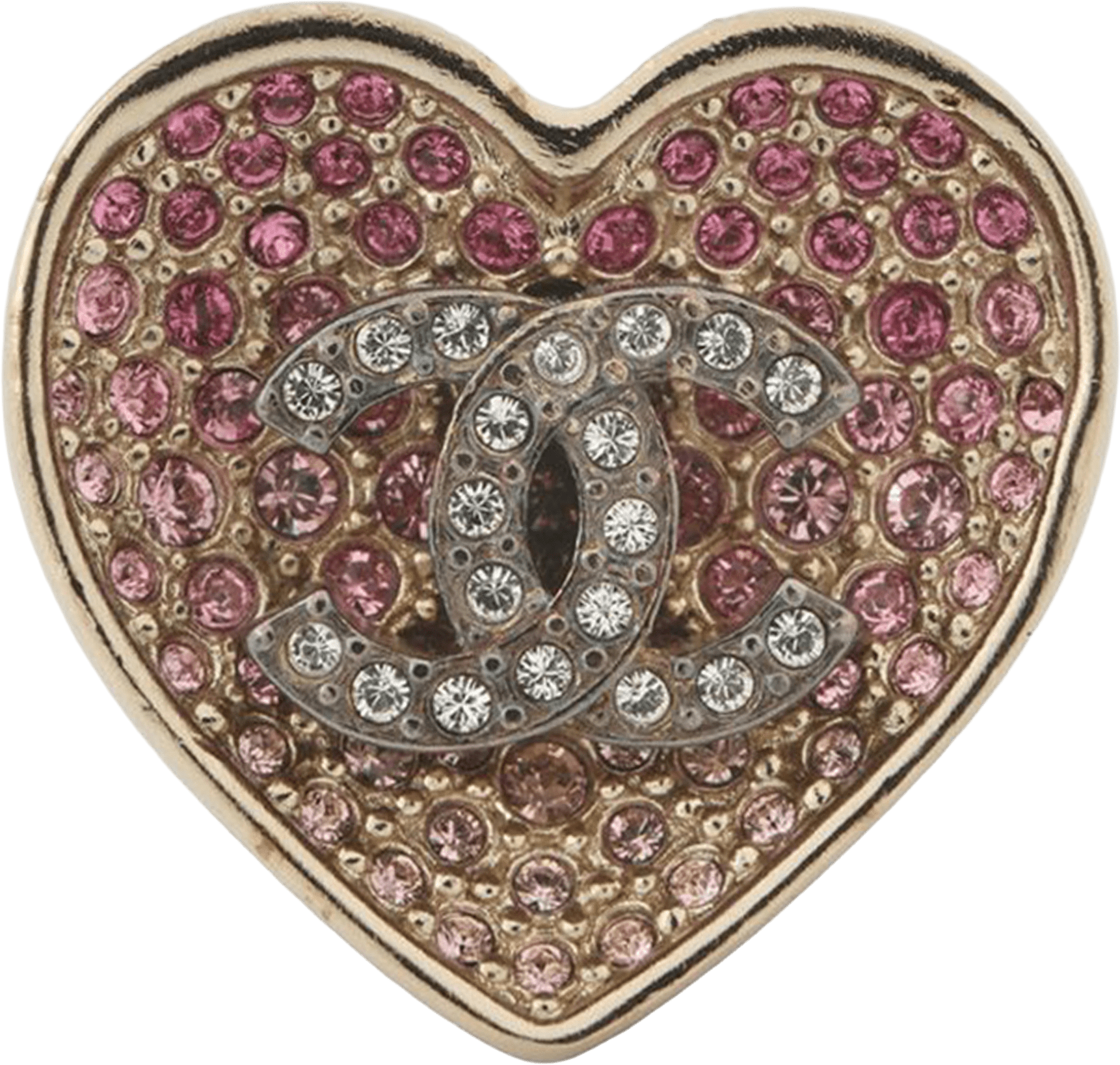 Chanel Cc Gold Plated Rhinestones Heart Ring, från Luxclusif, i färgen pink.