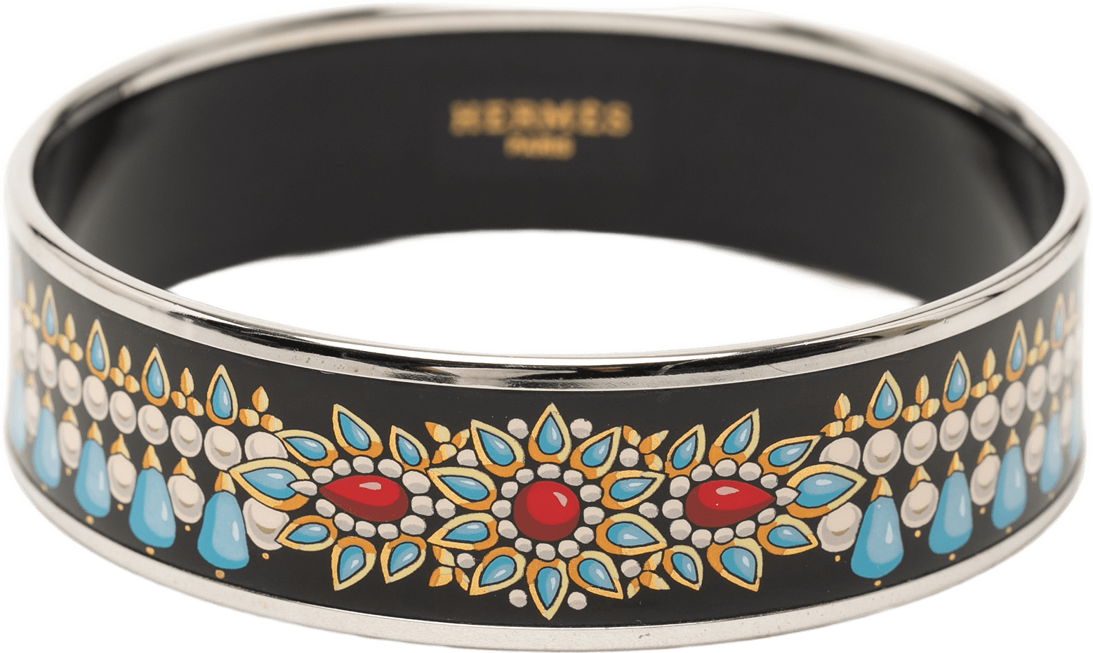 Hermès Wide Printed Enamel Bangle 70, från Luxclusif, i färgen black.