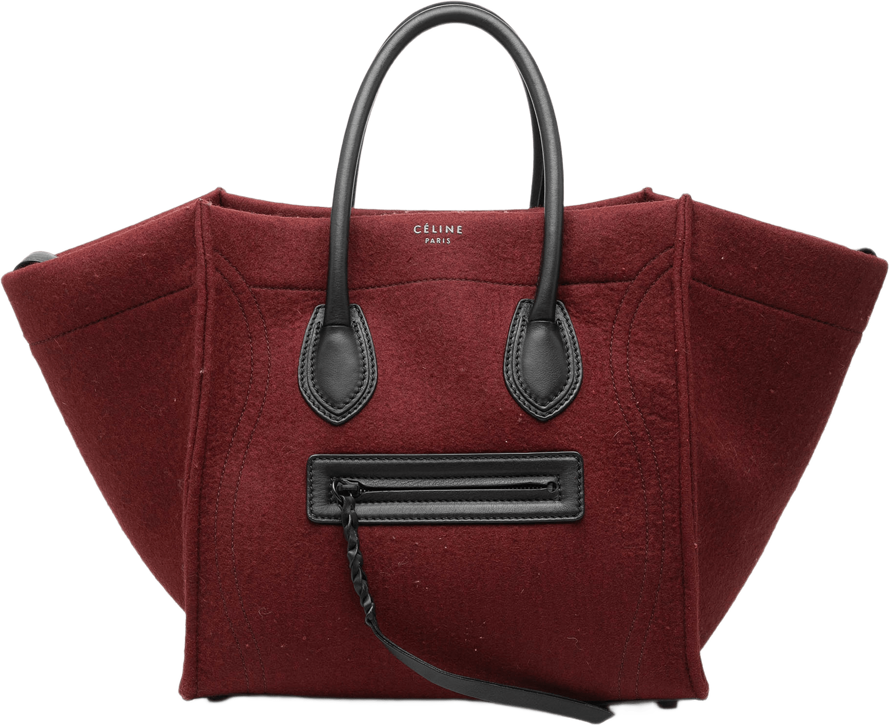Celine Medium Felt Phantom Luggage Tote, från Luxclusif, i färgen röd.
