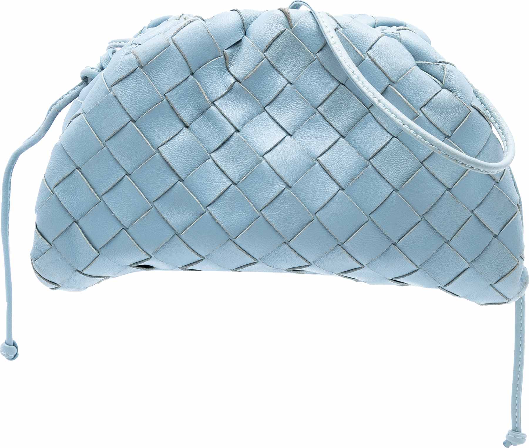 Bottega Veneta Nappa Intrecciato The Mini Pouch Crossbody, från Luxclusif, i färgen light blue.