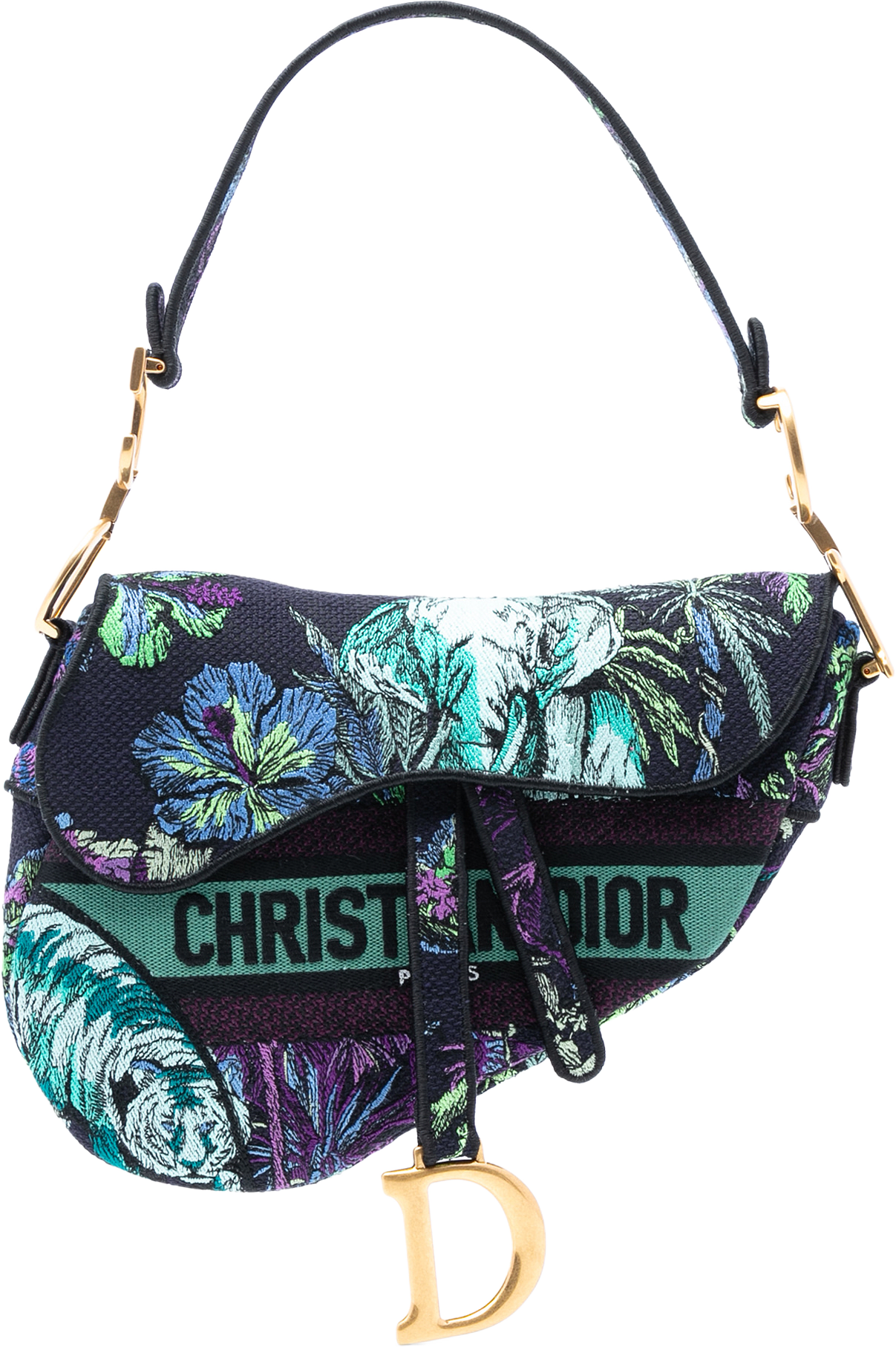 Dior Canvas Embroidered Floral Saddle Bag, från Luxclusif, i färgen blue.