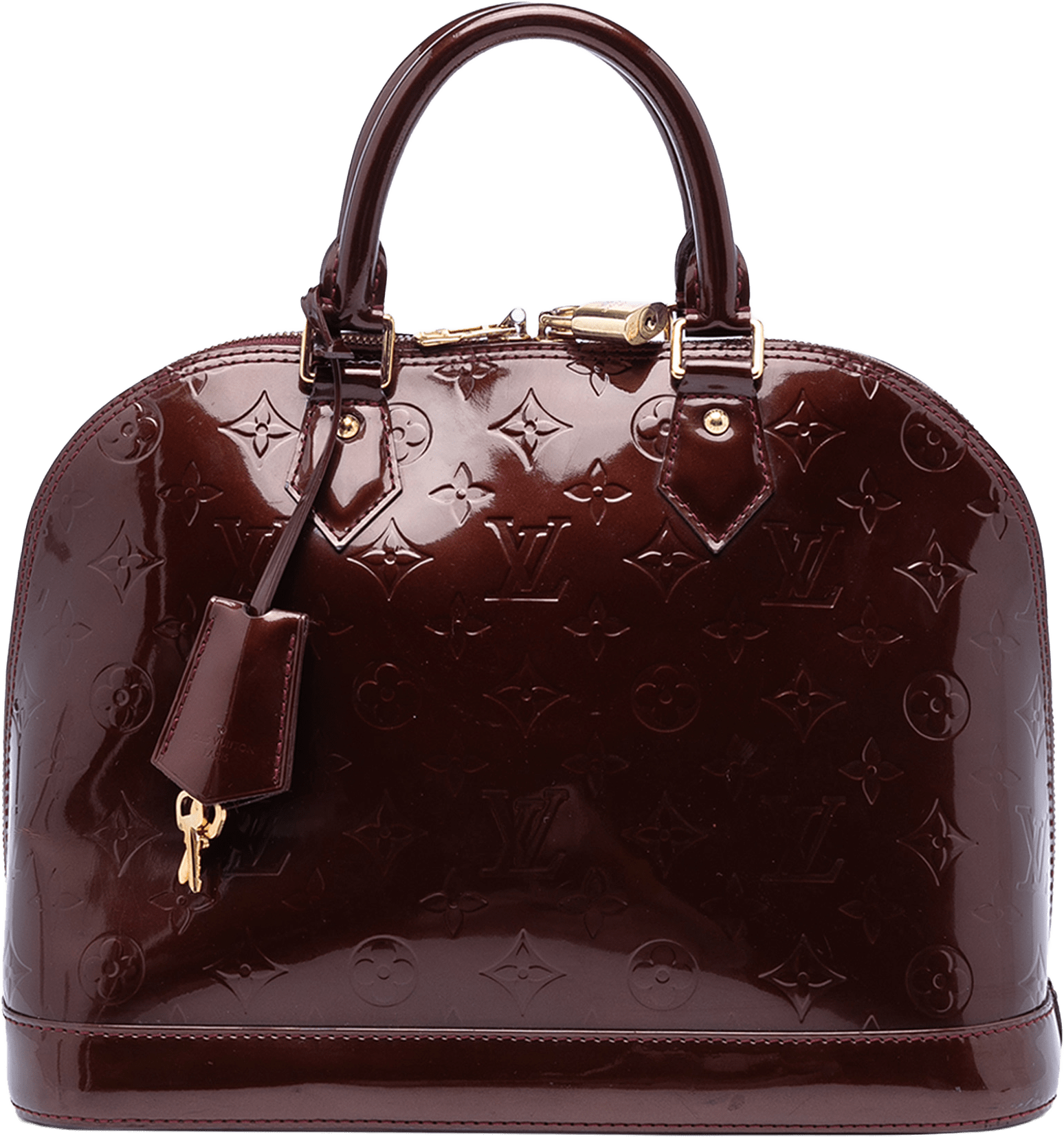 Louis Vuitton Monogram Vernis Alma Pm, från Luxclusif, i färgen burgundy.