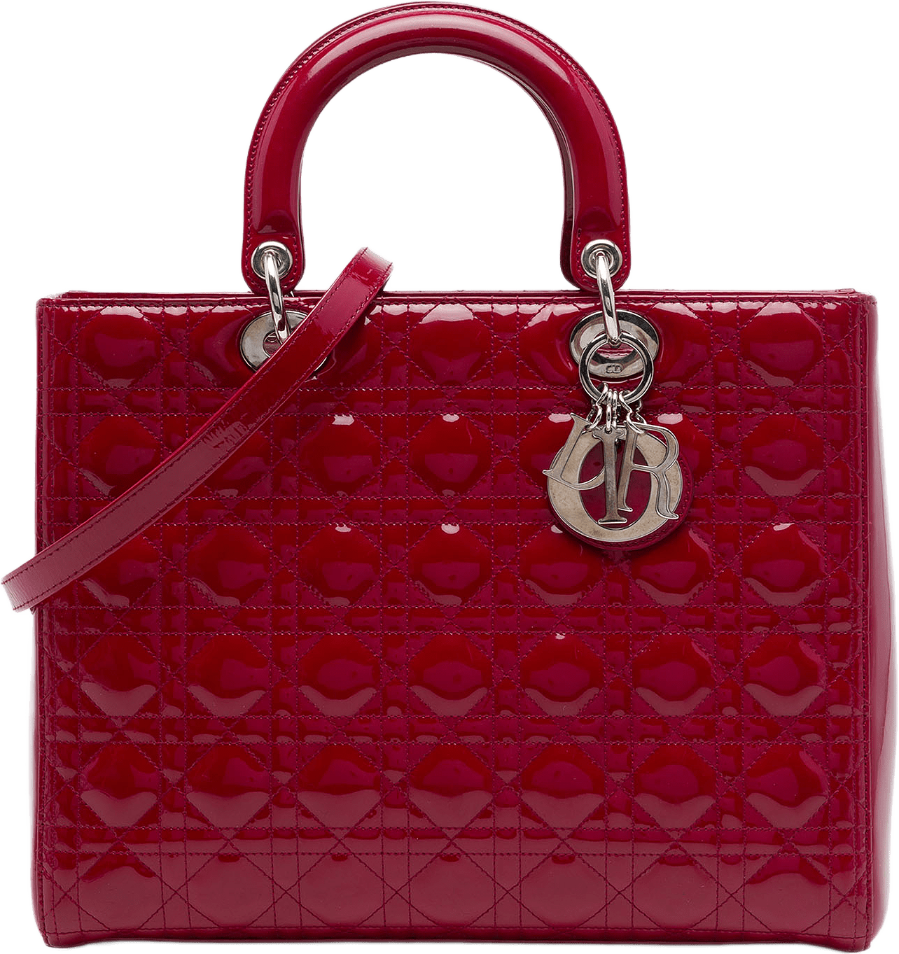 Dior Large Patent Cannage Lady Dior, från Luxclusif, i färgen röd.