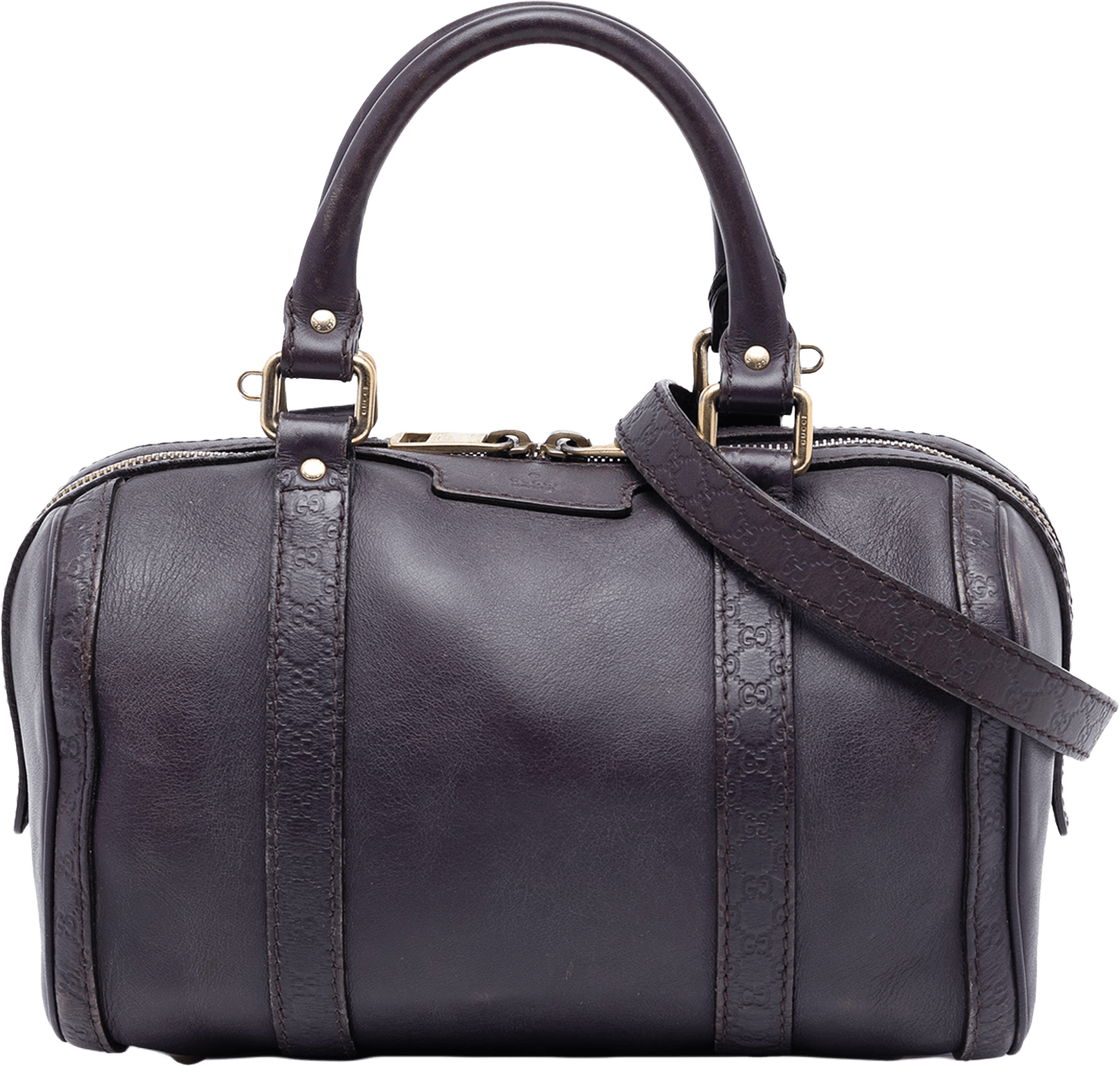 Gucci Small Guccissima Trimmed Leather Joy Boston Bag, från Luxclusif, i färgen plum.