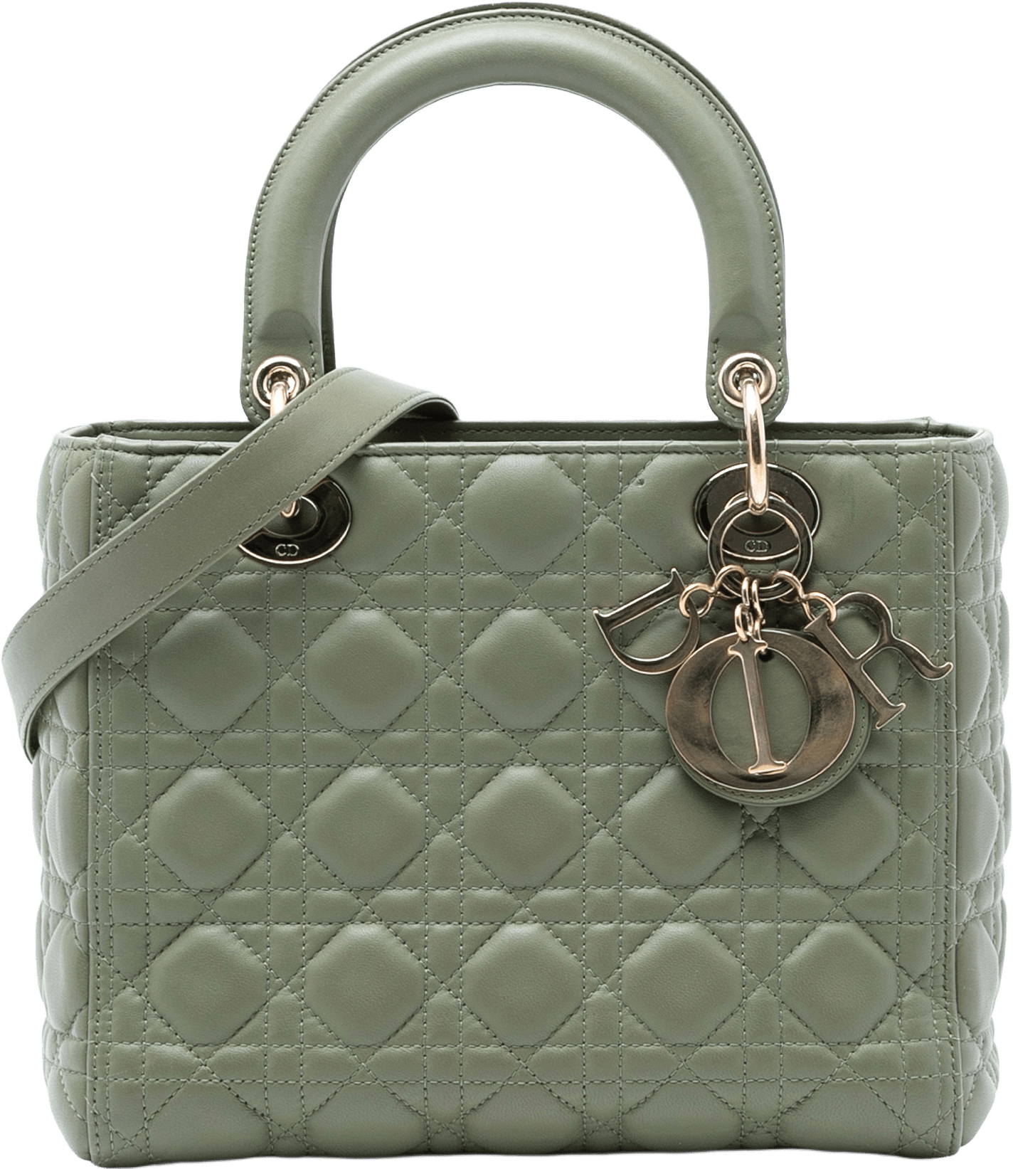 Dior Medium Lambskin Cannage Lady Dior, från Luxclusif, i färgen olive green.
