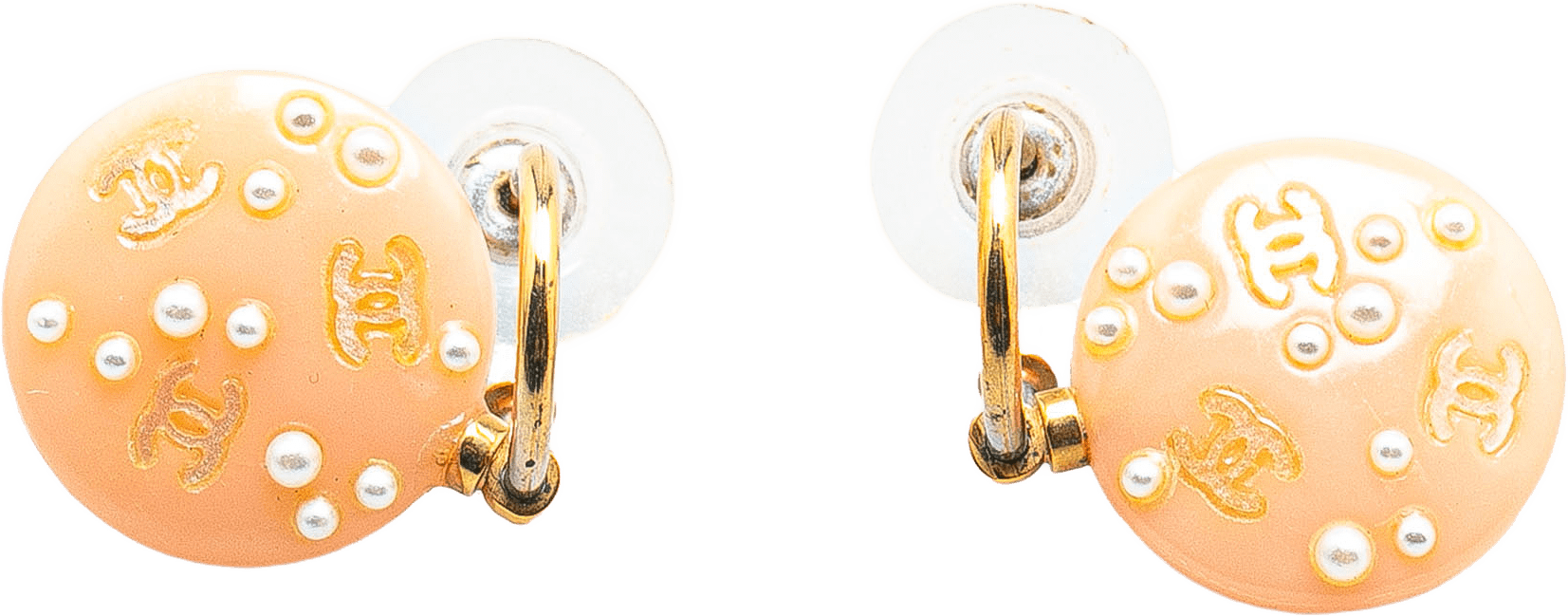 Chanel Gold Plated Faux Pearl Drop Push Back Earrings