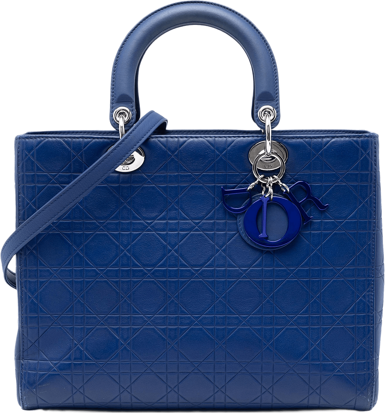 Dior Large Ultra Matte Calfskin Cannage Embossed Lady Dior, från Luxclusif, i färgen blue.