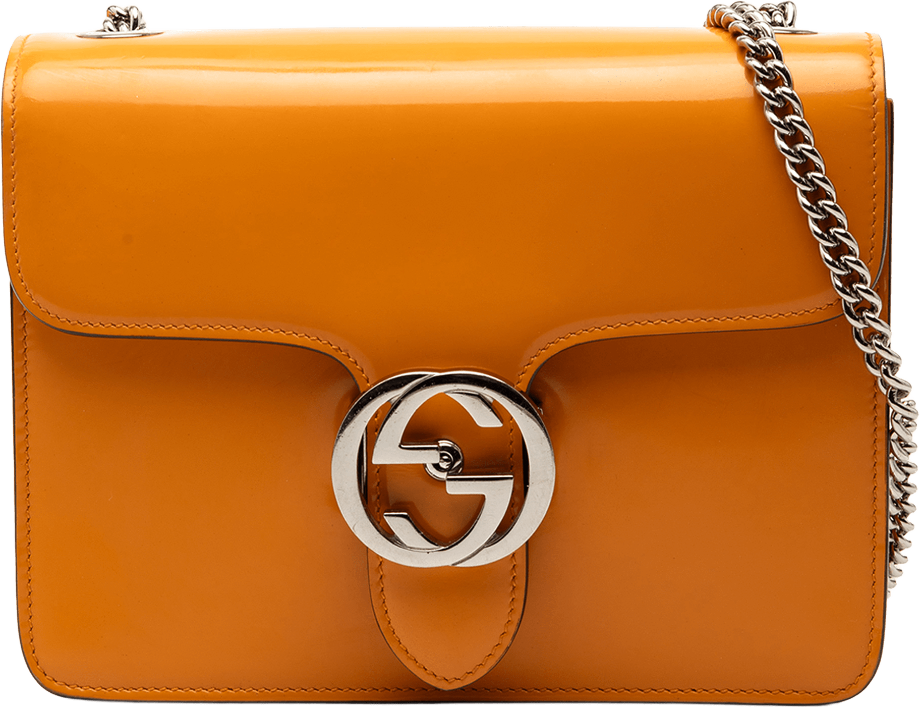 Gucci Small Polished Calfskin Interlocking G Dollar Crossbody, från Luxclusif, i färgen orange.