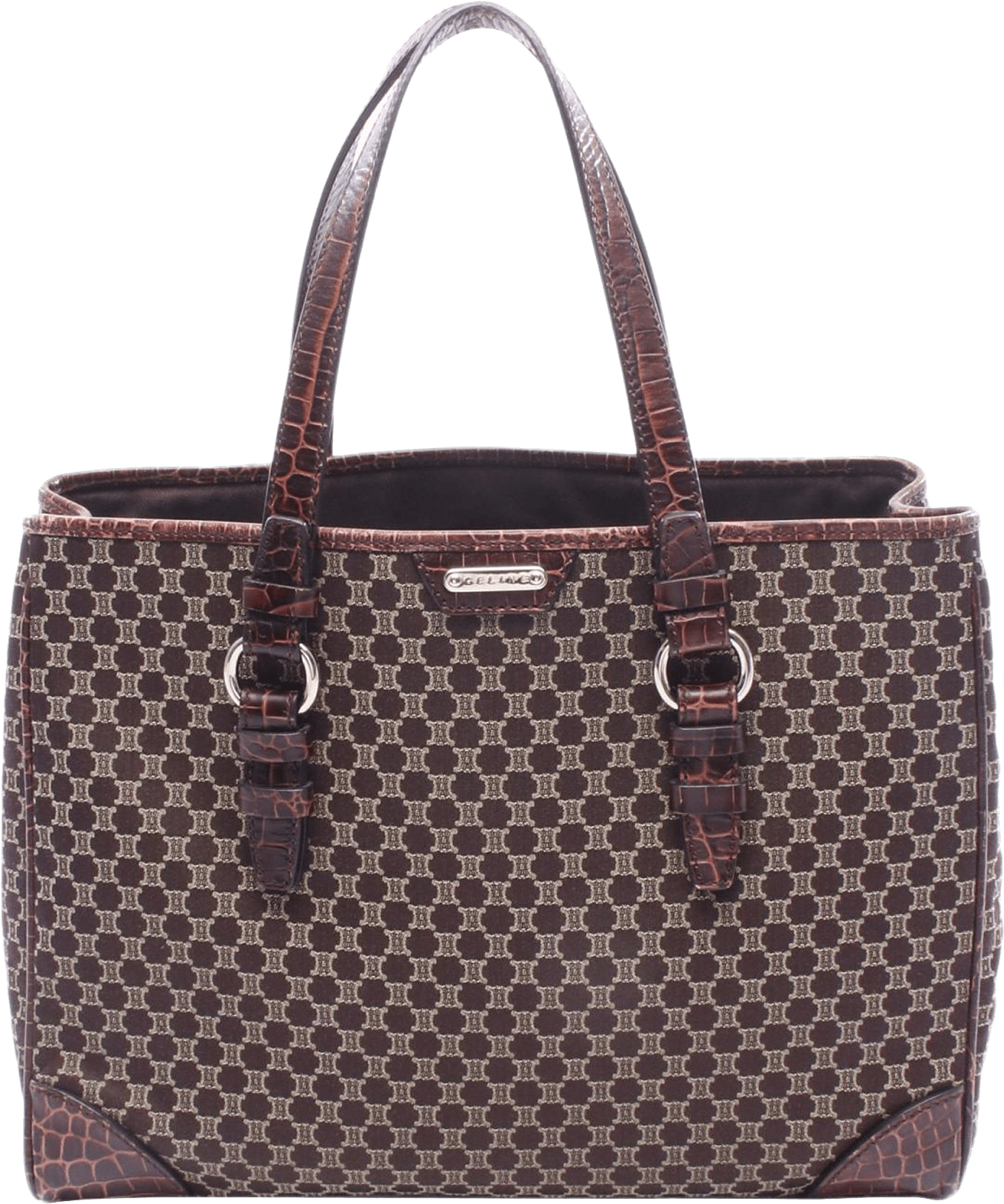 Celine Macadam Canvas And Croc-embossed Leather Tote, från Luxclusif, i färgen brun.