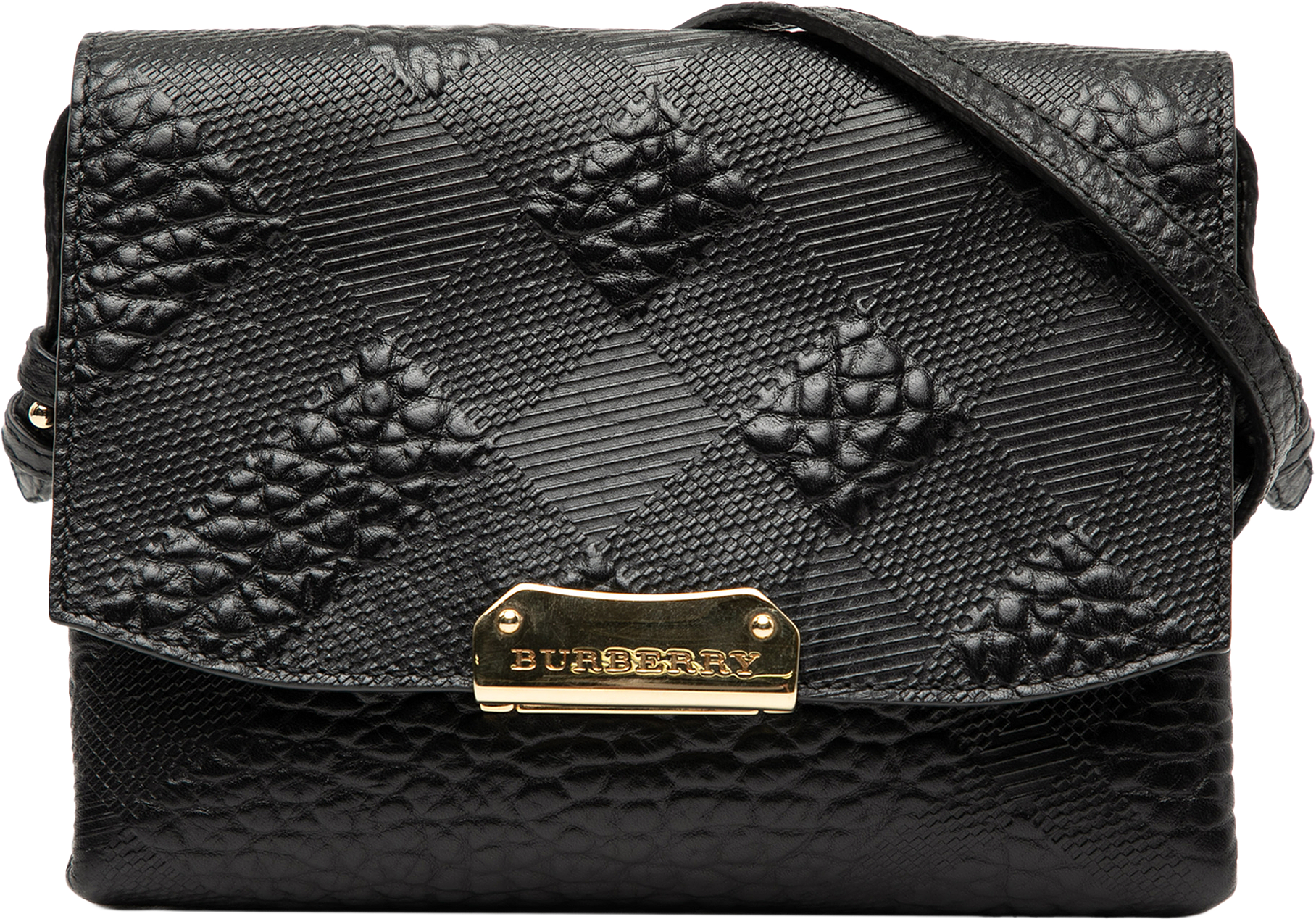 Burberry Embossed Grain Check Leather Langley Crossbody, från Luxclusif, i färgen black.